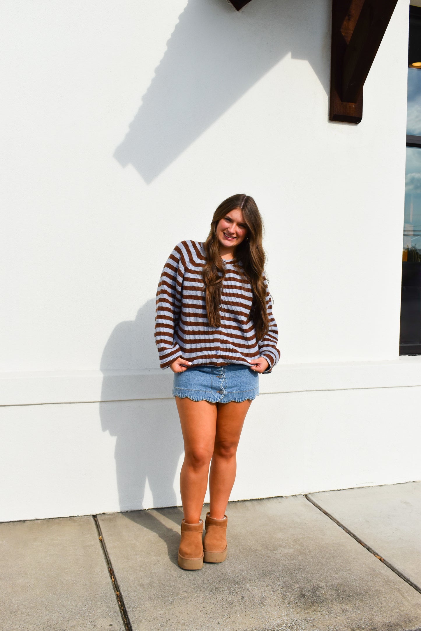 Brown/Blue Striped Sweater Cardigan