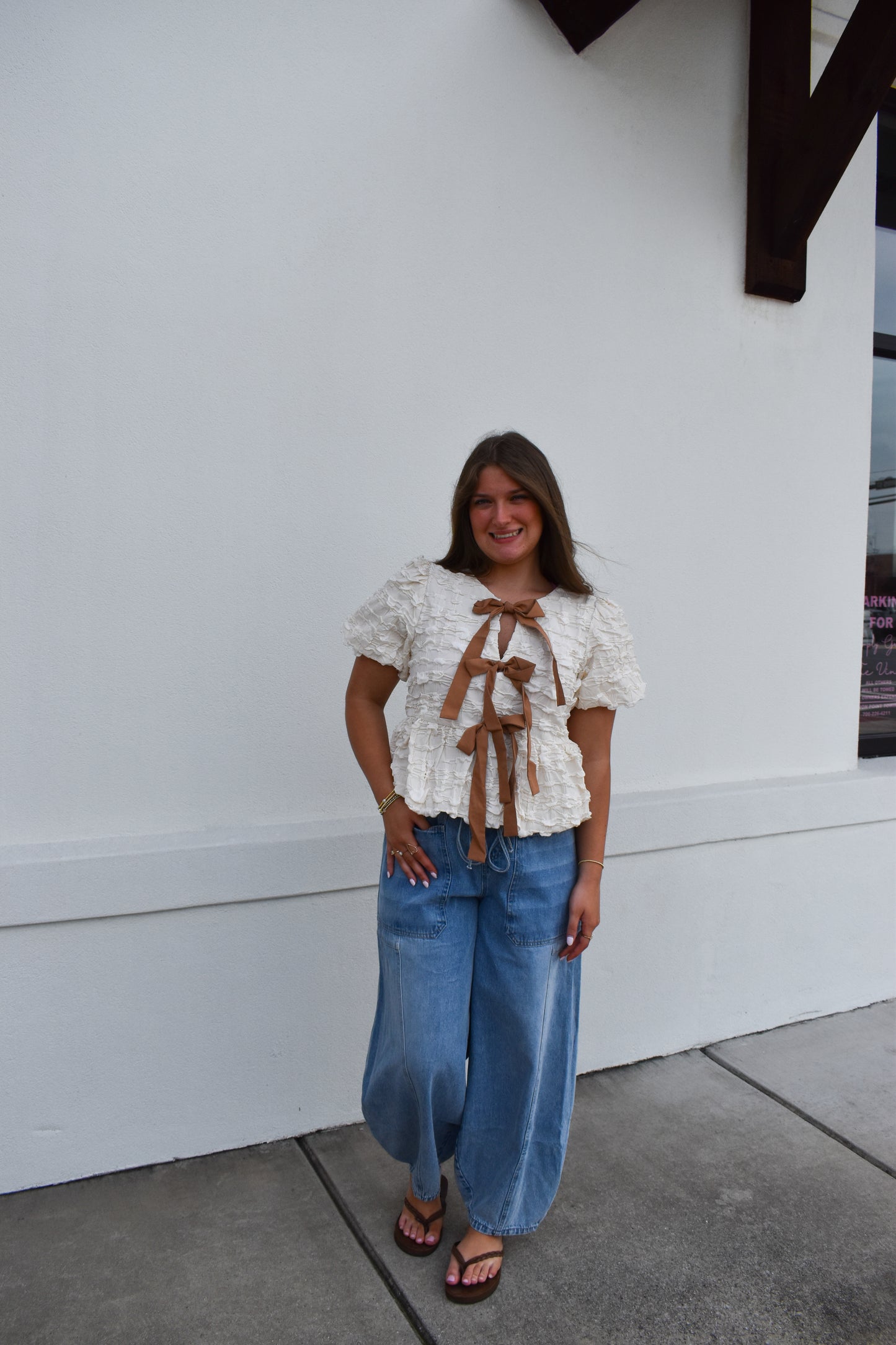 Bubble Babydoll Blouse w/ Bows