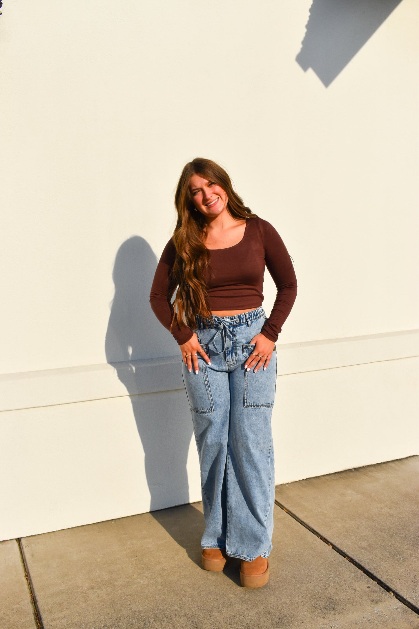 Basic Long Sleeve Scoop Neck: Brown