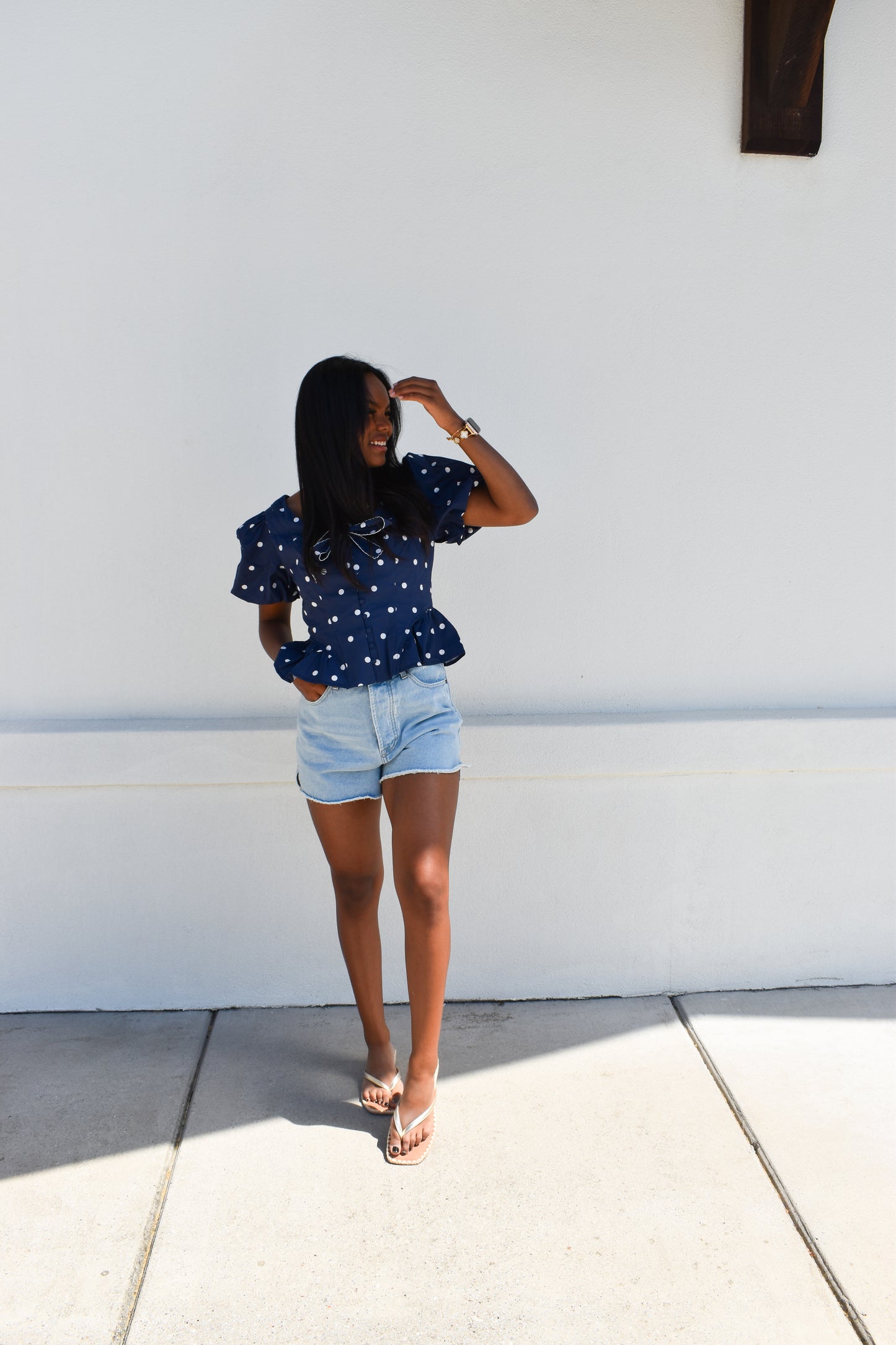 Pola Dot Bubble Hem Top