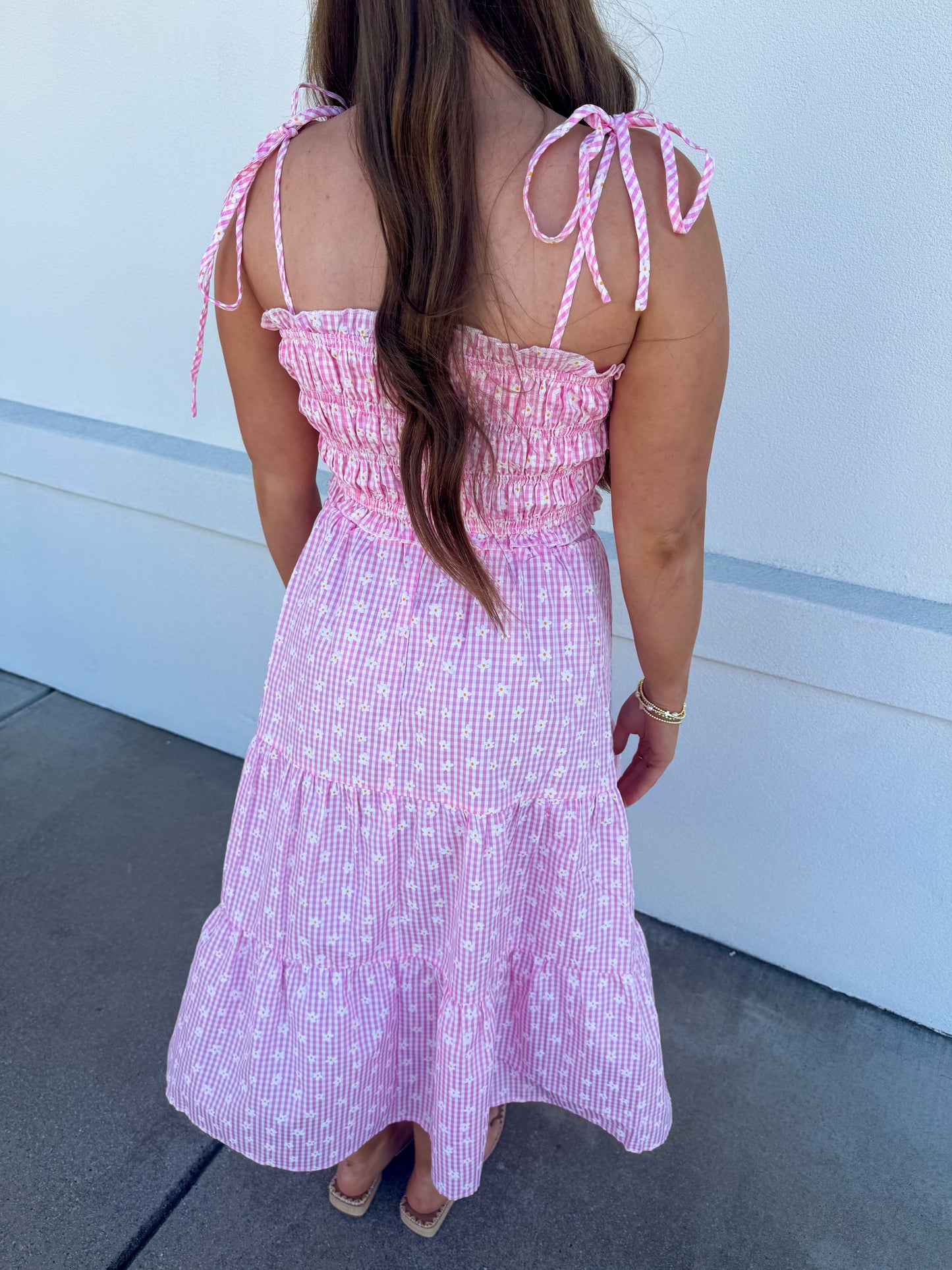Flower Embroidered Gingham Set