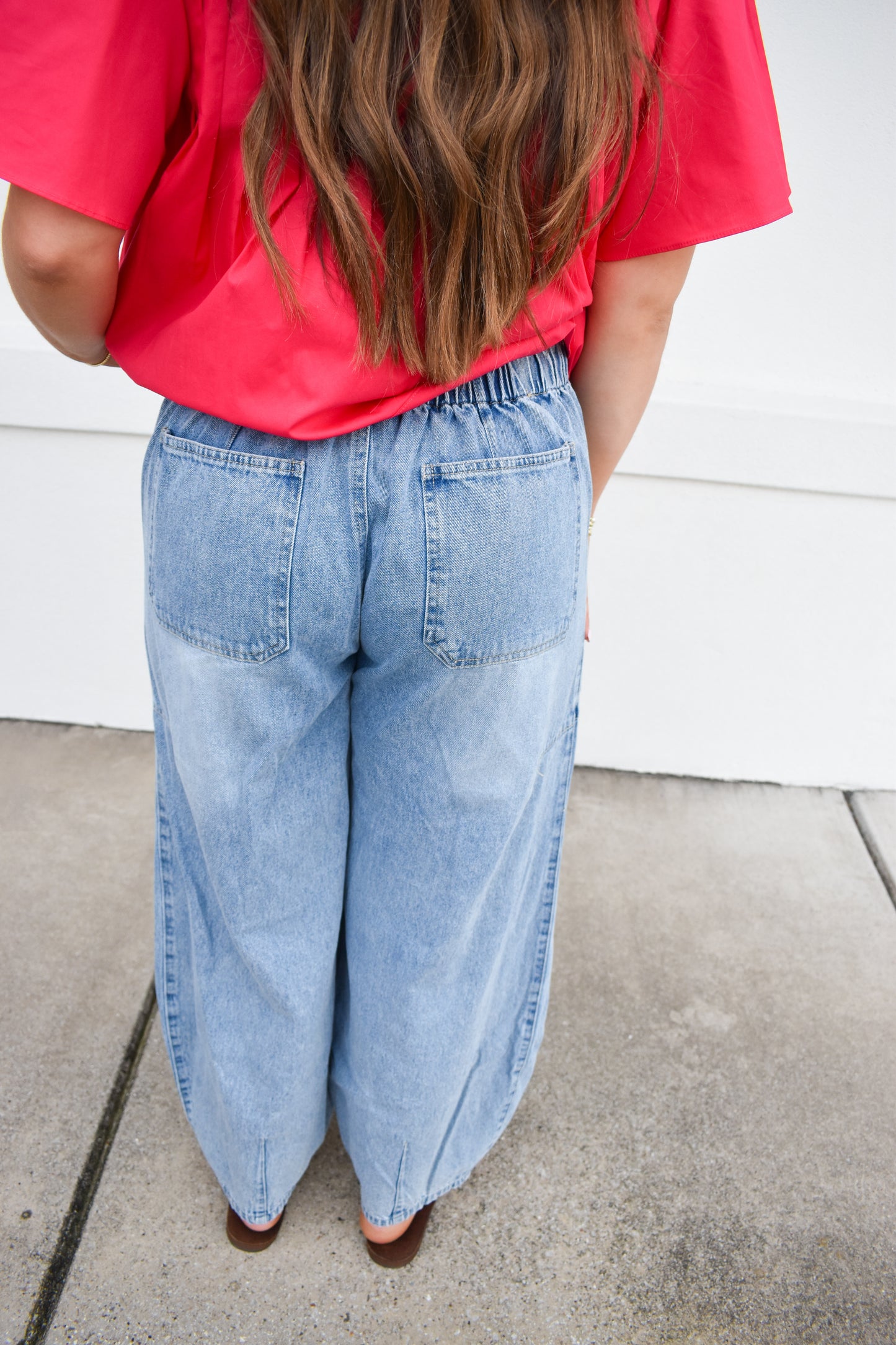 Denim Mid-Waist Drawstring Barrel Jeans
