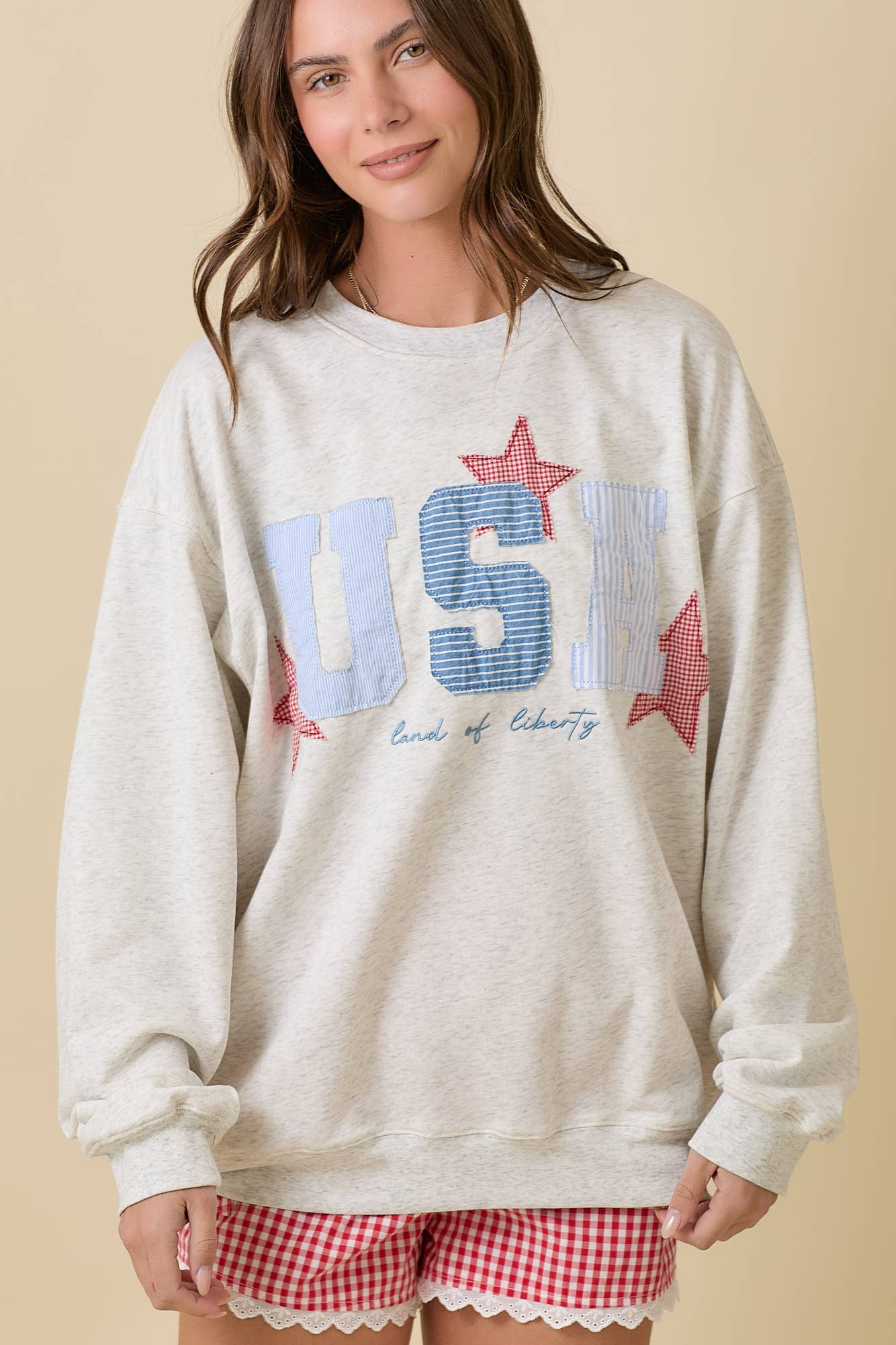 *Restock* USA Patchwork Crewneck: Grey