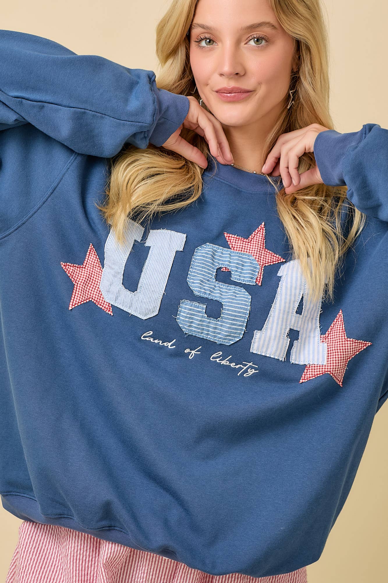 USA Patchwork Crewneck: Blue