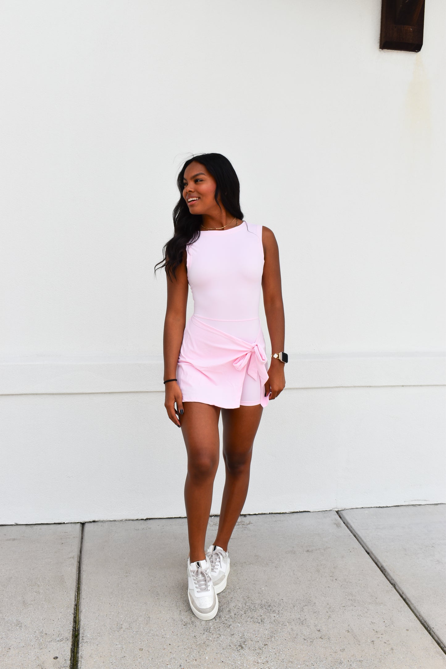 Athletic Wrap Tie Dress: Light Pink