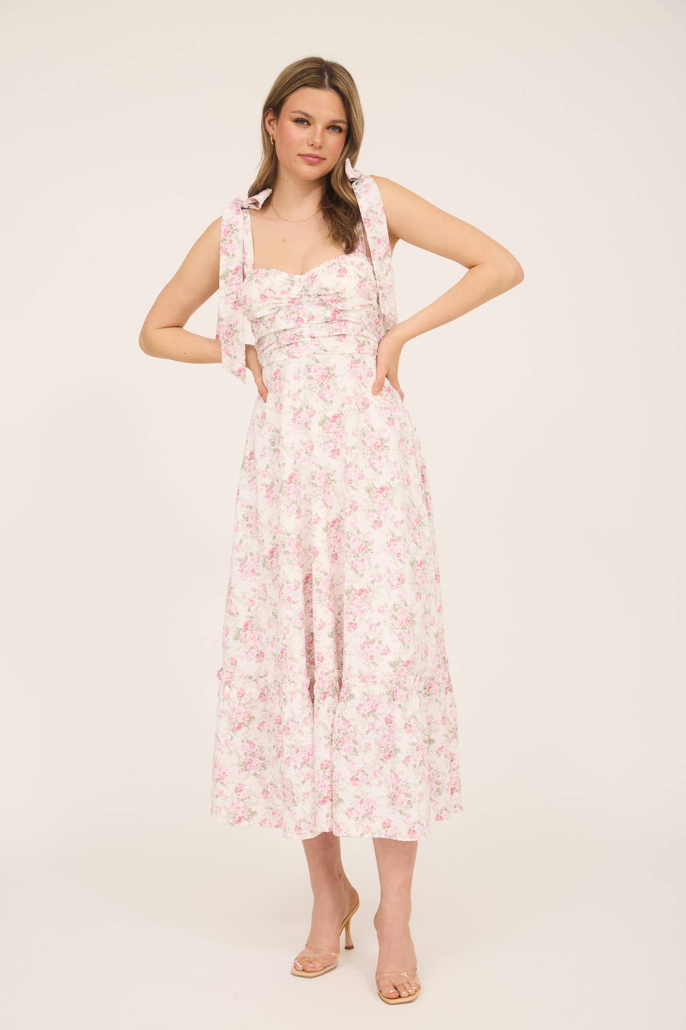 Tiffany Floral Ruched Detail Maxi Dress