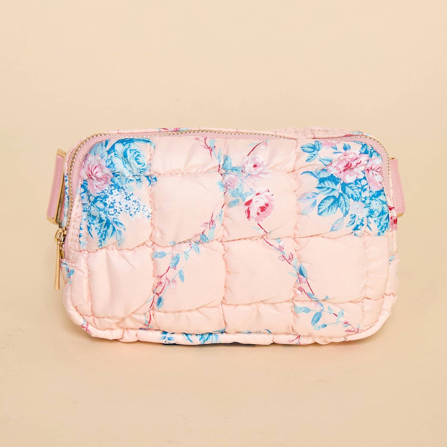 Pink and Gold Floral Quilted Belt Bag