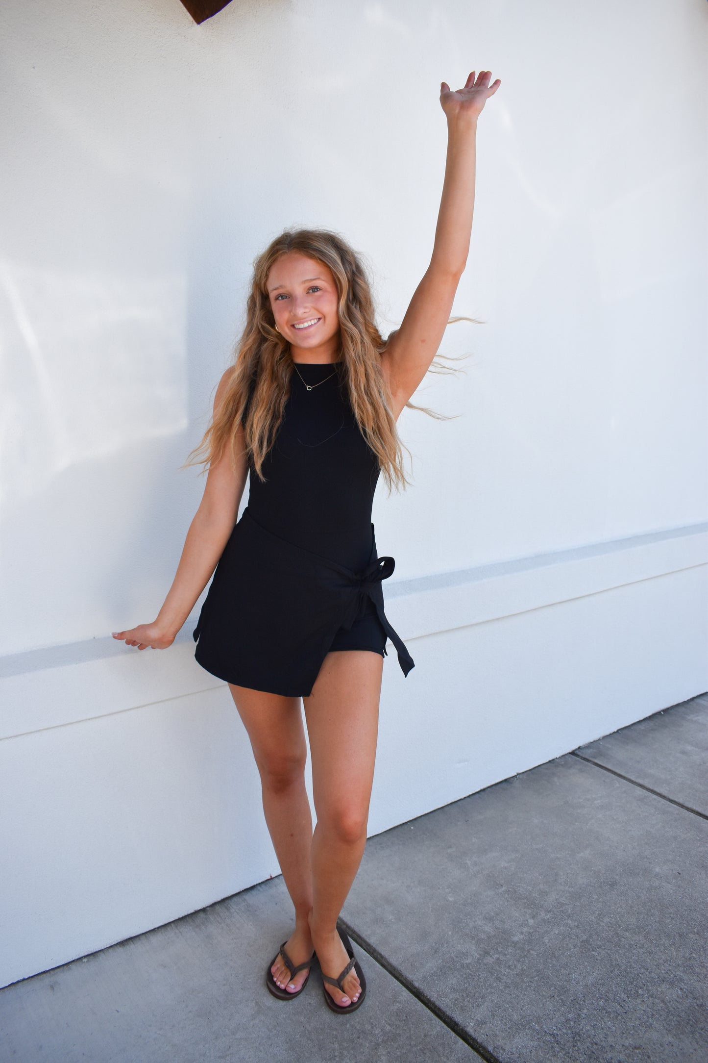 Athletic Wrap Tie Dress: Black