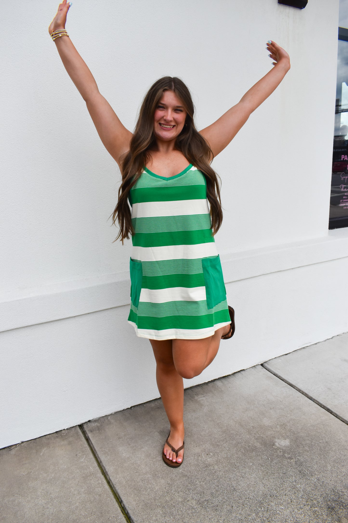 *Restock* Stripe Mini Dress W/ Built In Romper Lining: Green