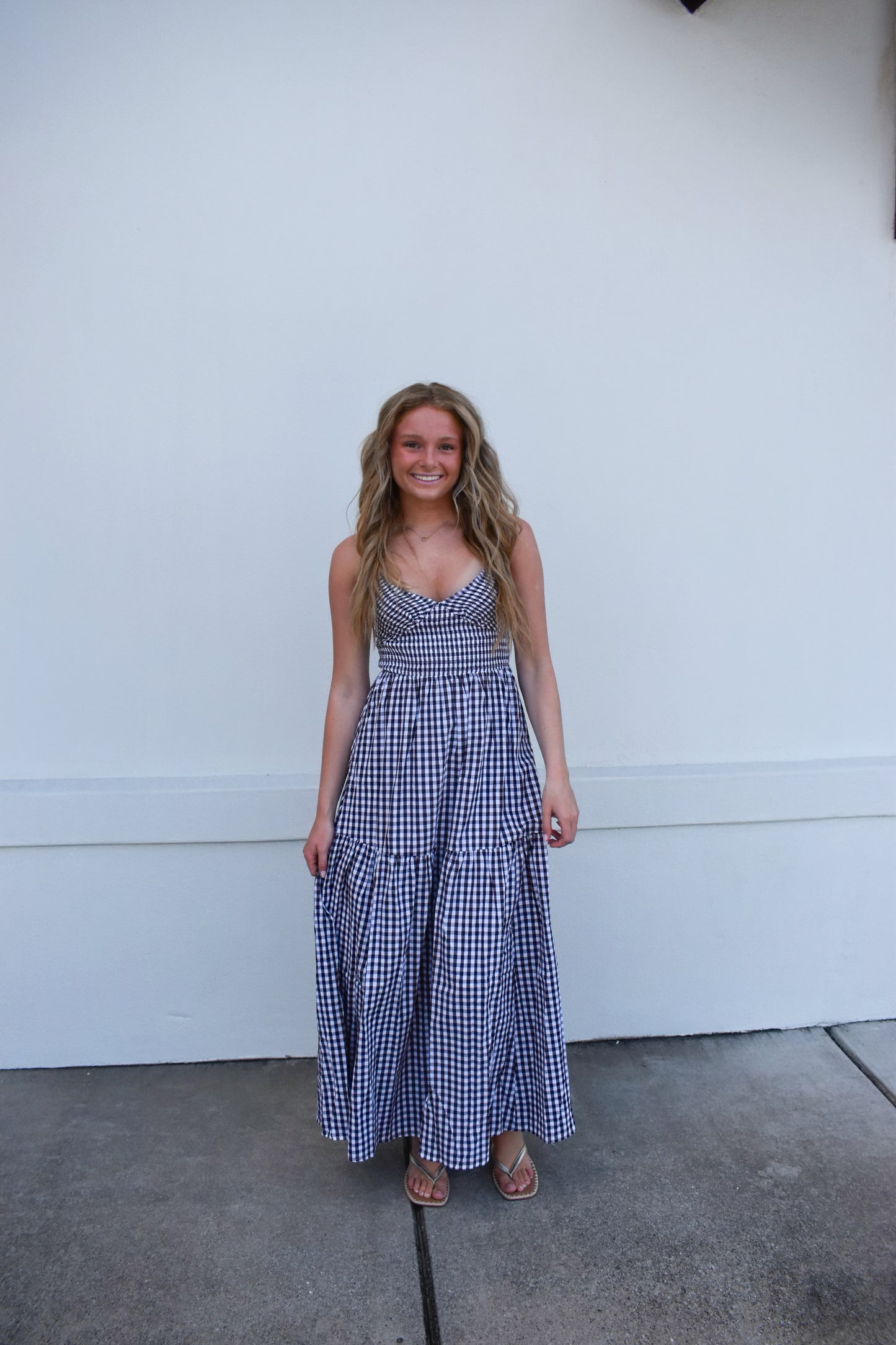 Checkered Print Cross Back Maxi Dress