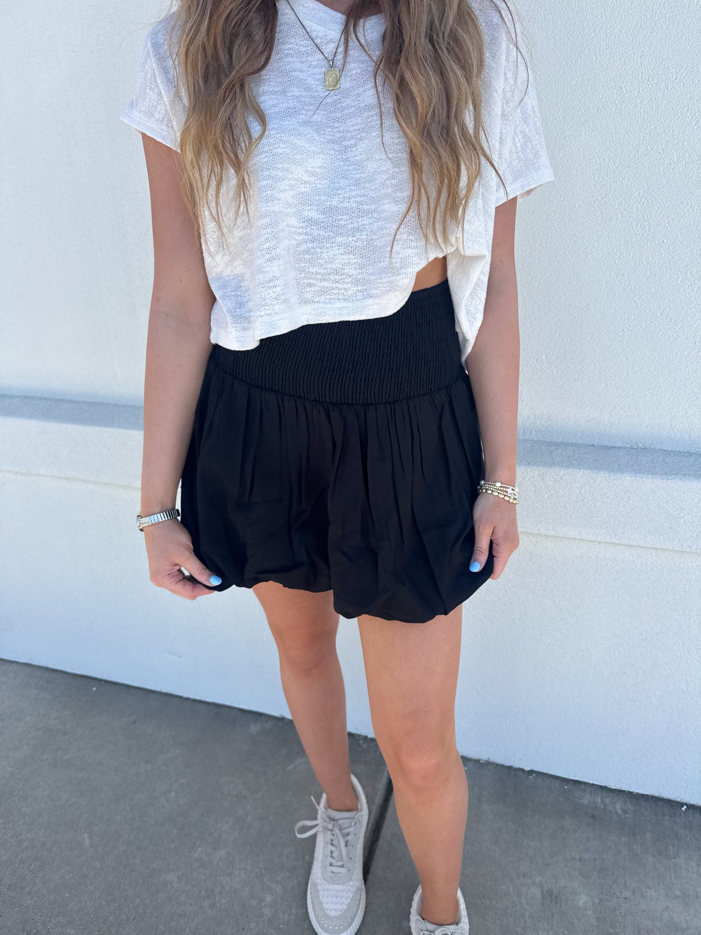 Smocked Waistband Bubble Mini Skirt