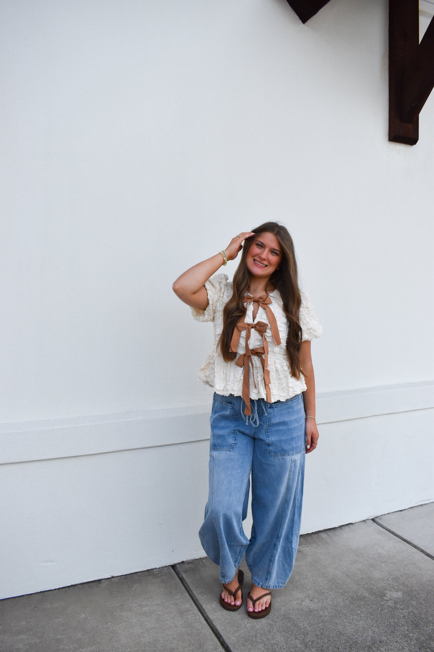 Bubble Babydoll Blouse w/ Bows