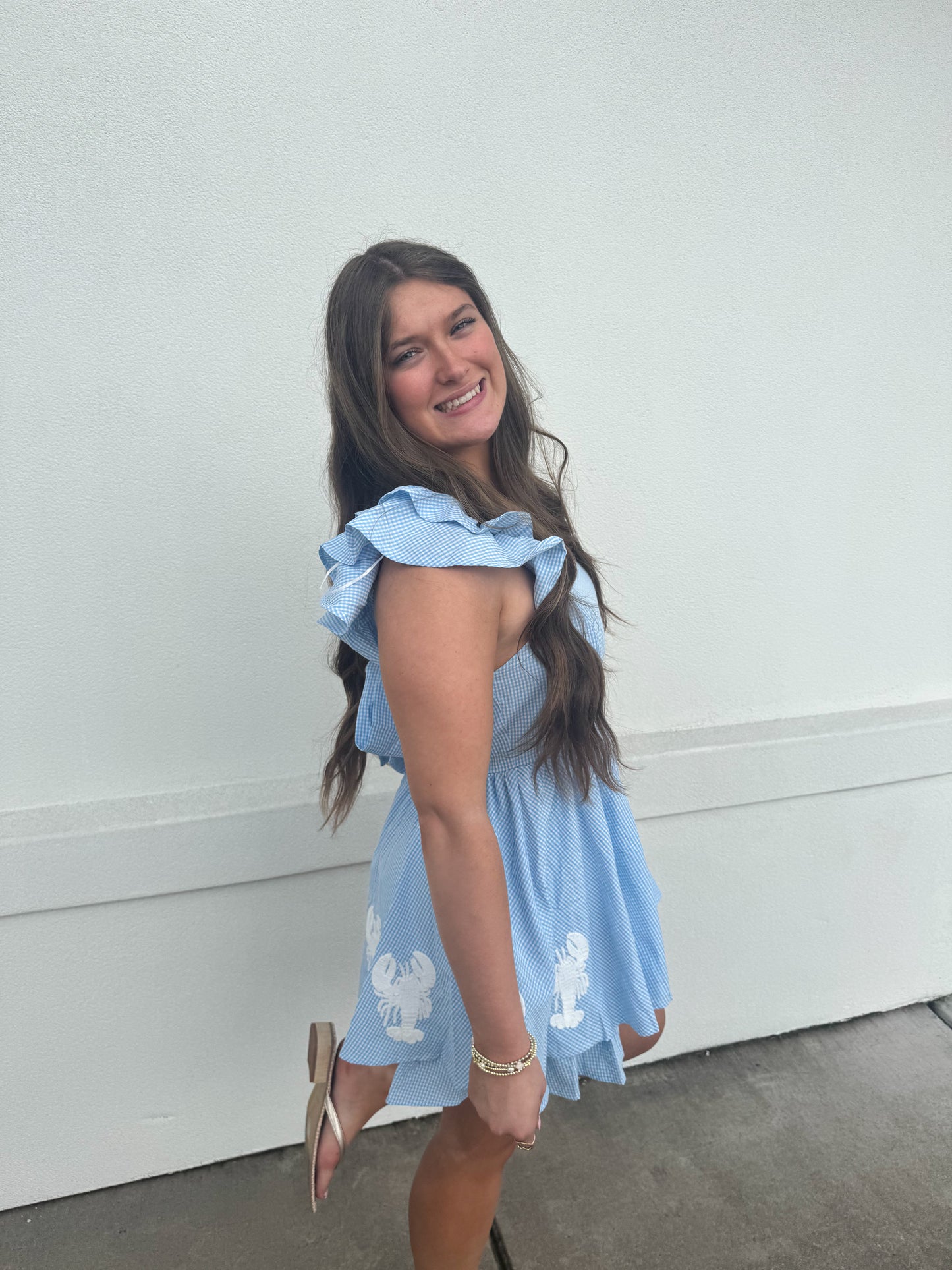 Lobster Blue Gingham Romper