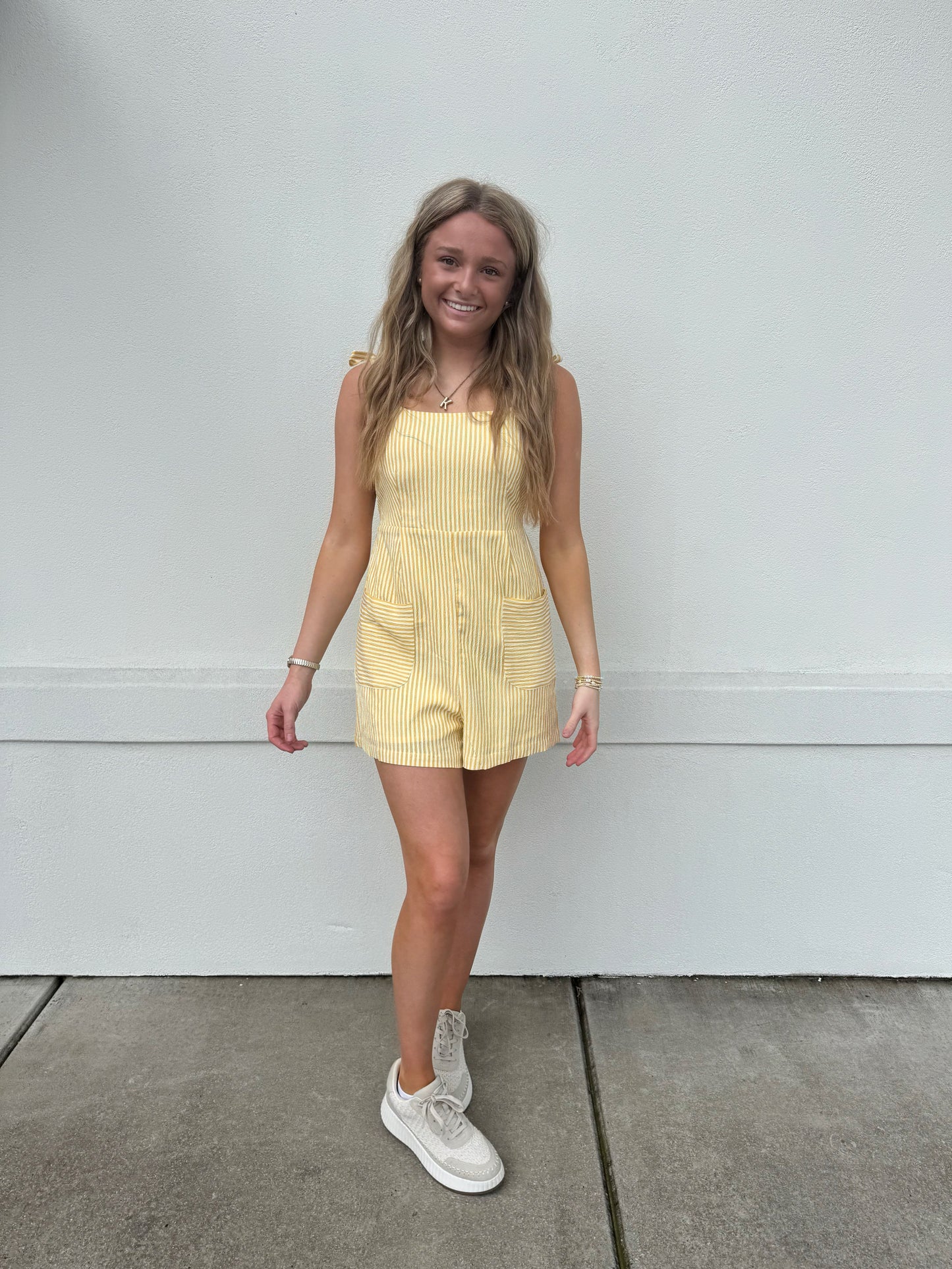 Sunny Stripe Shoulder Tie Romper