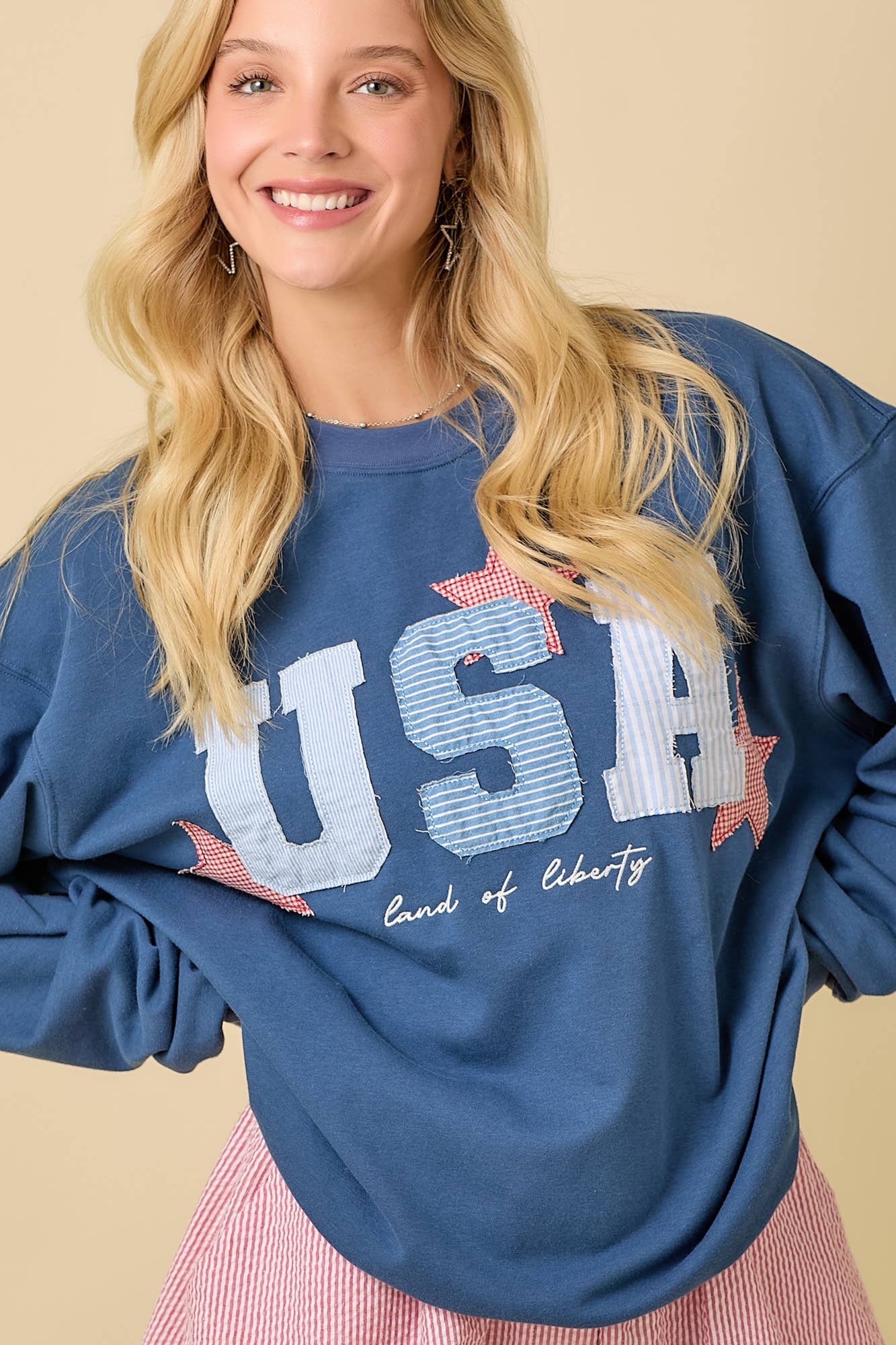 USA Patchwork Crewneck: Blue