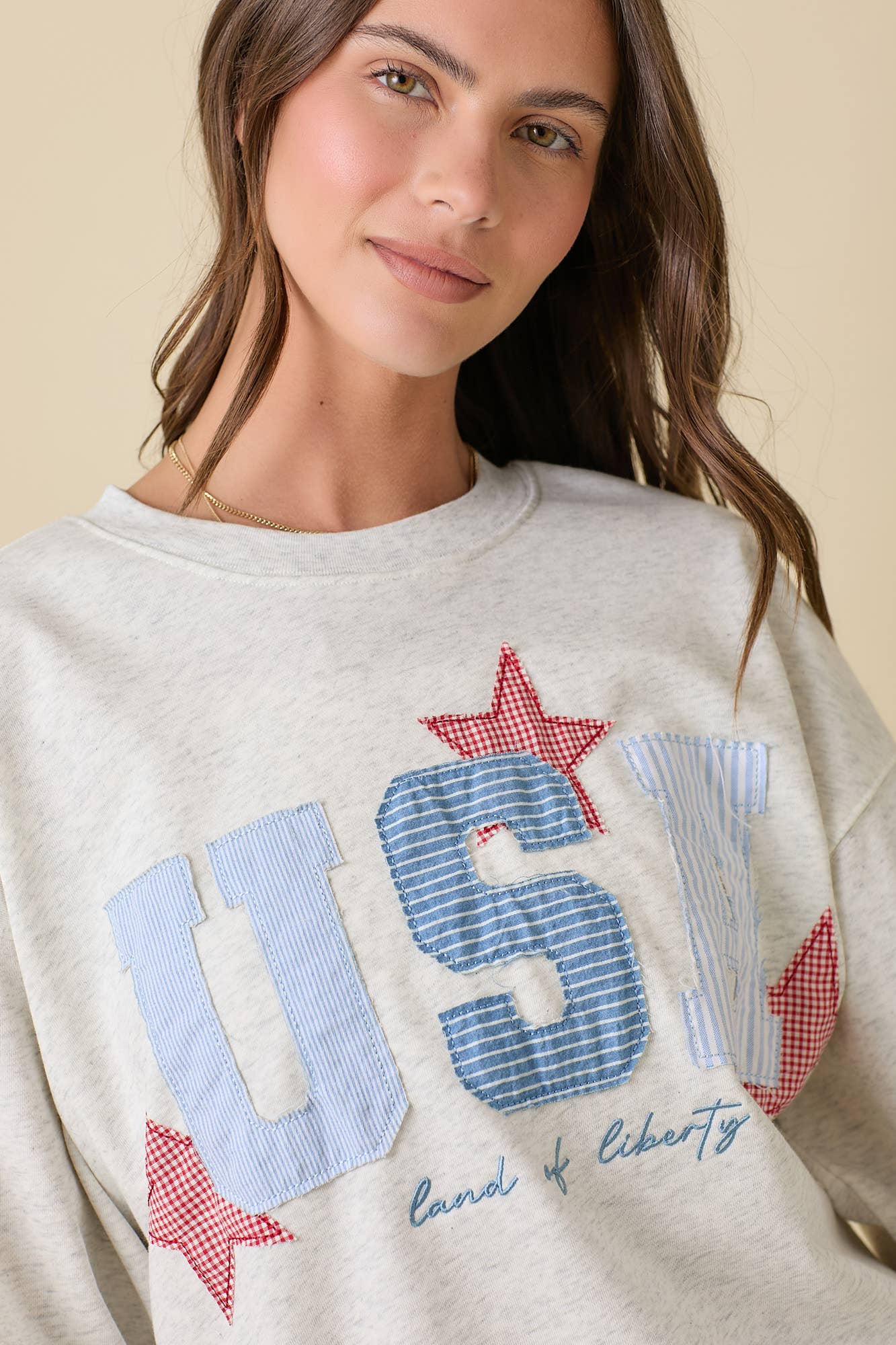 *Restock* USA Patchwork Crewneck: Grey
