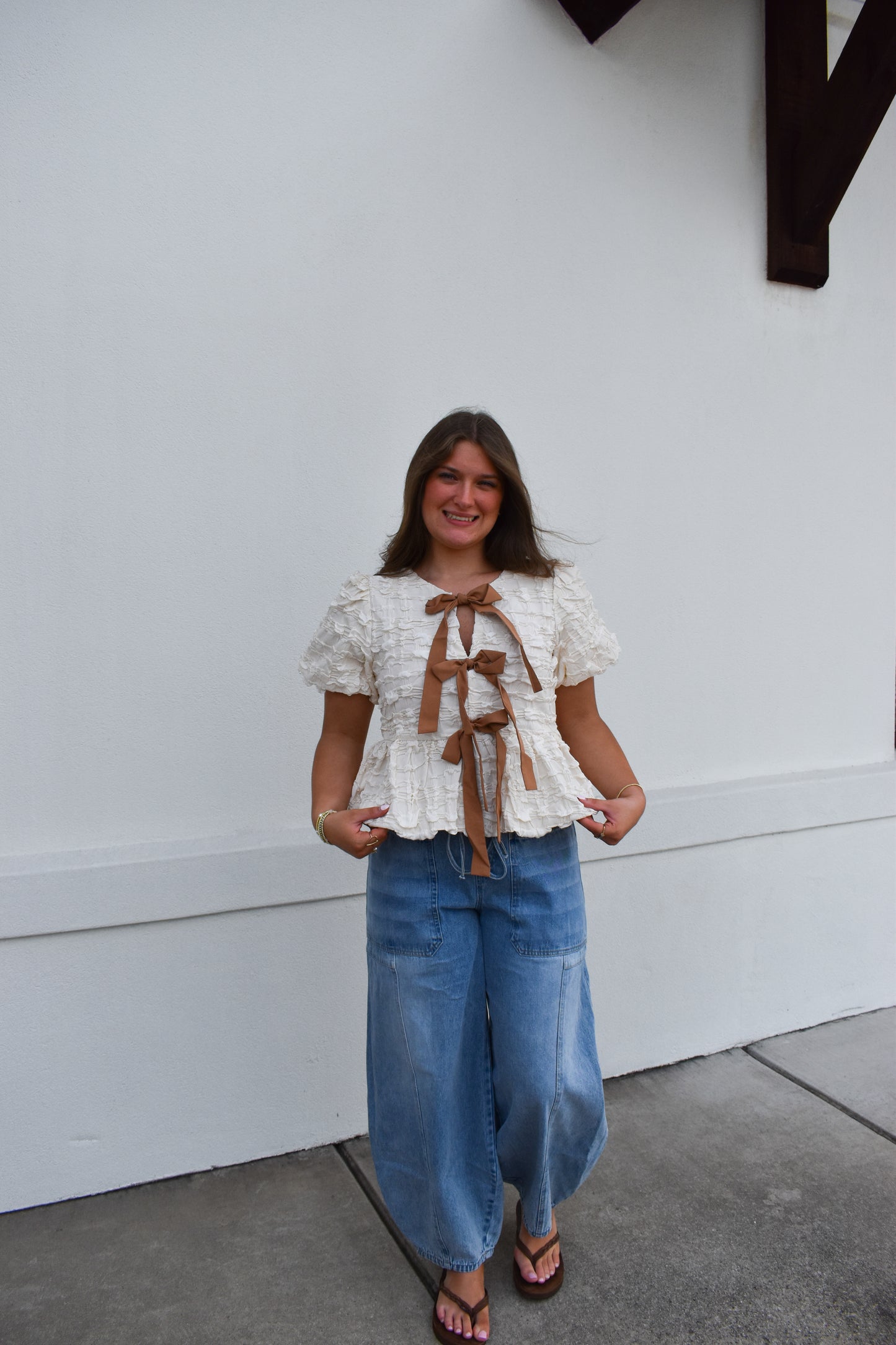 Bubble Babydoll Blouse w/ Bows
