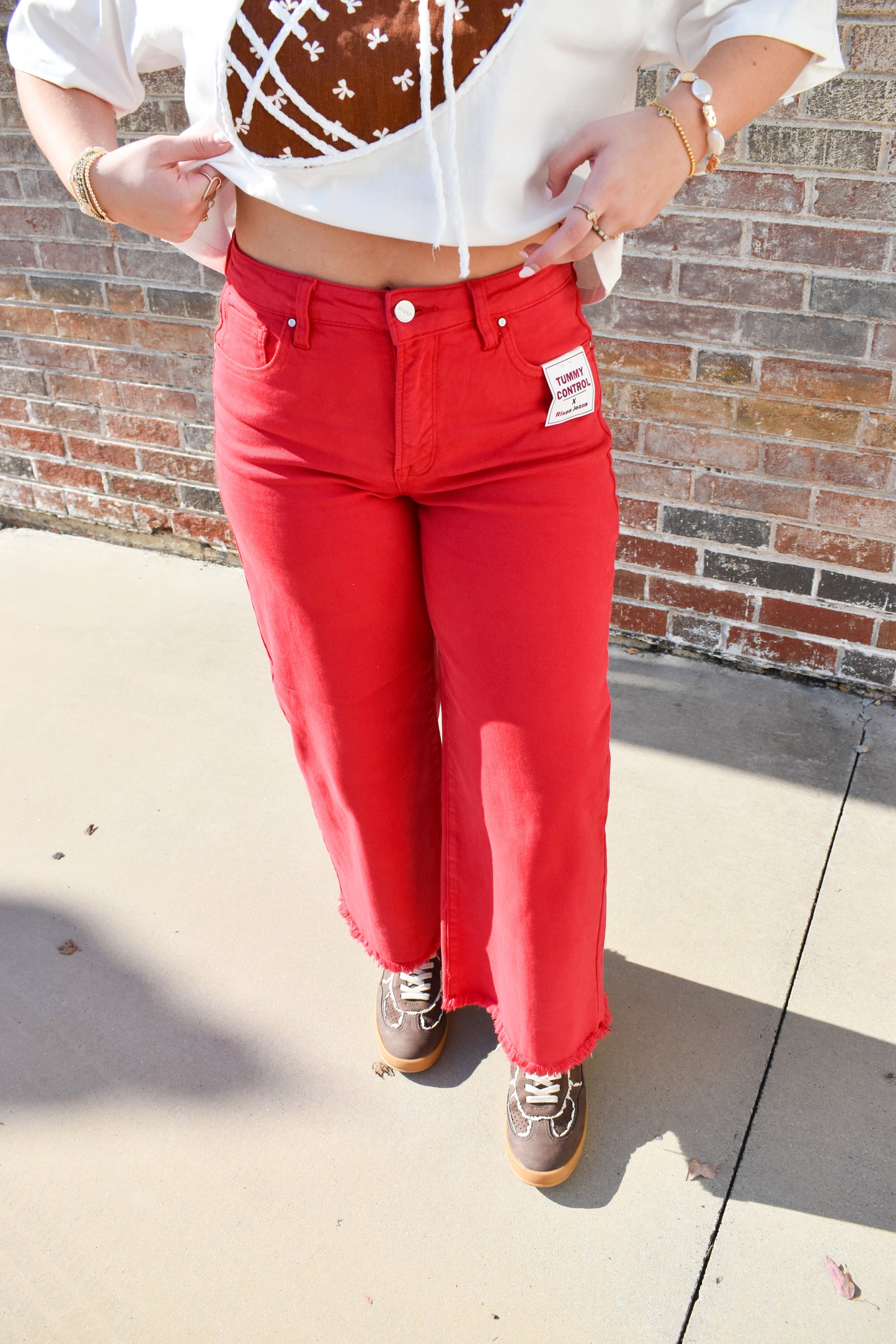 Staple Red High Rise Crop Pants