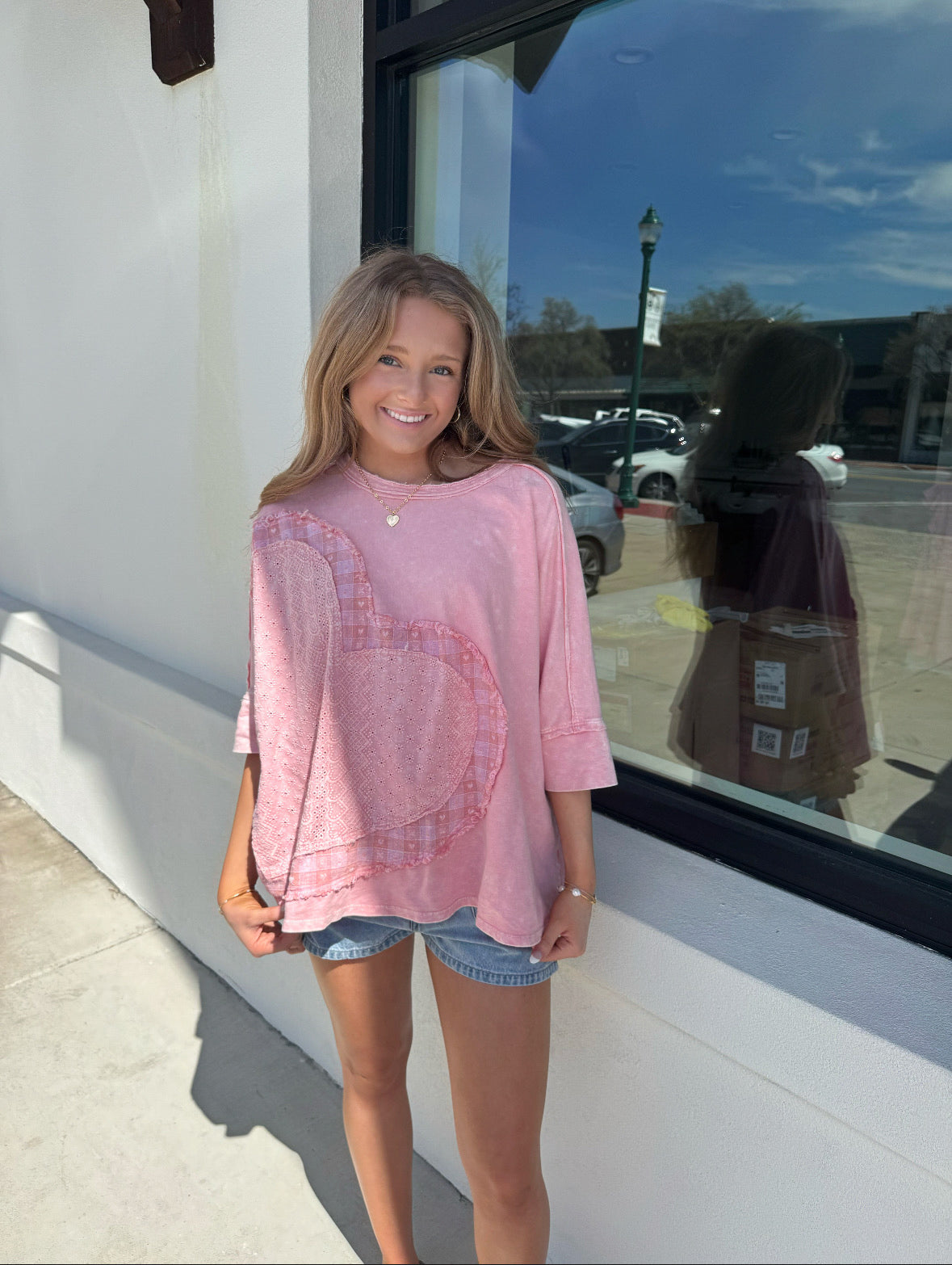 Mineral Wash Heart Patched Shirt