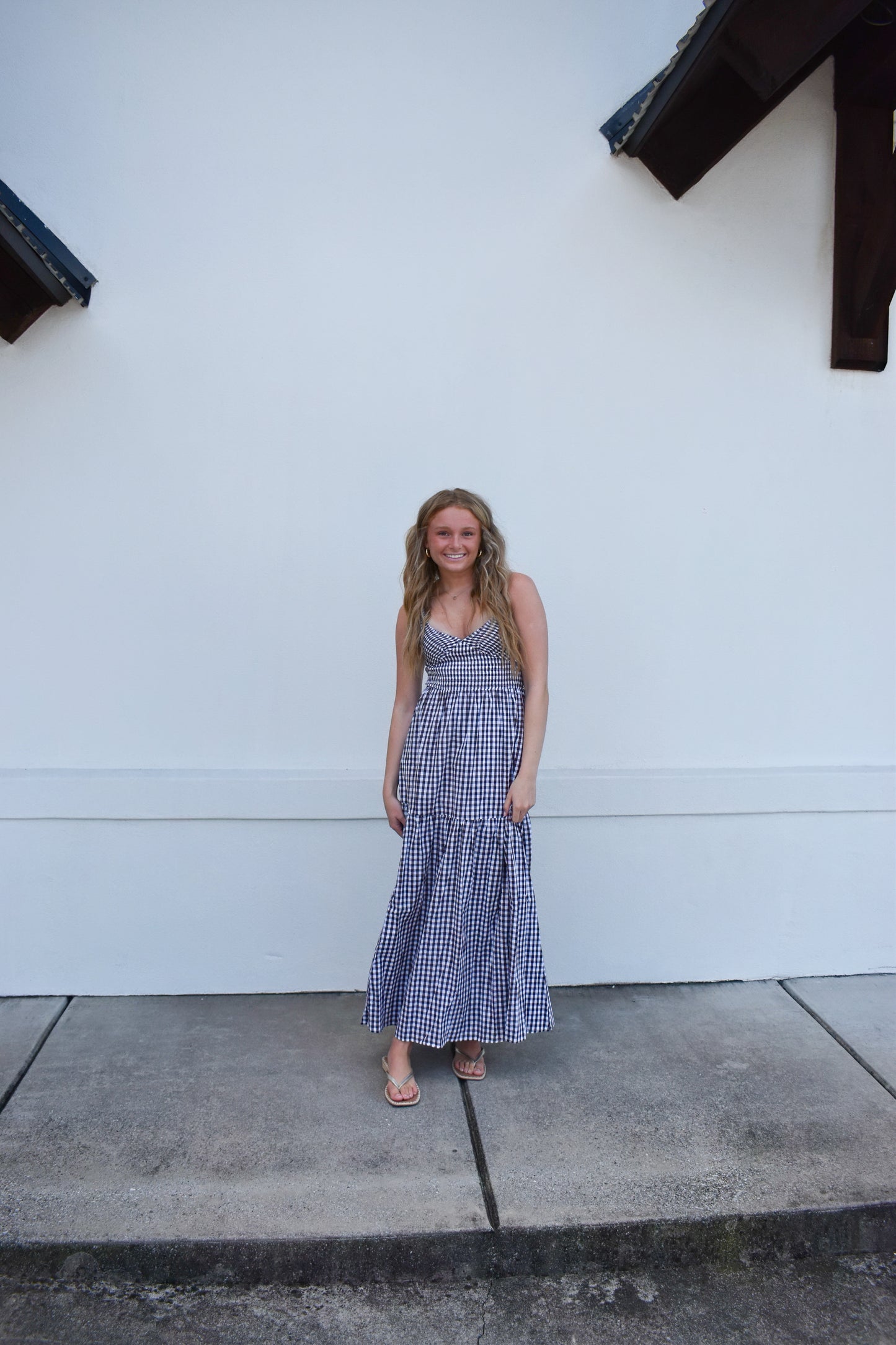 Checkered Print Cross Back Maxi Dress