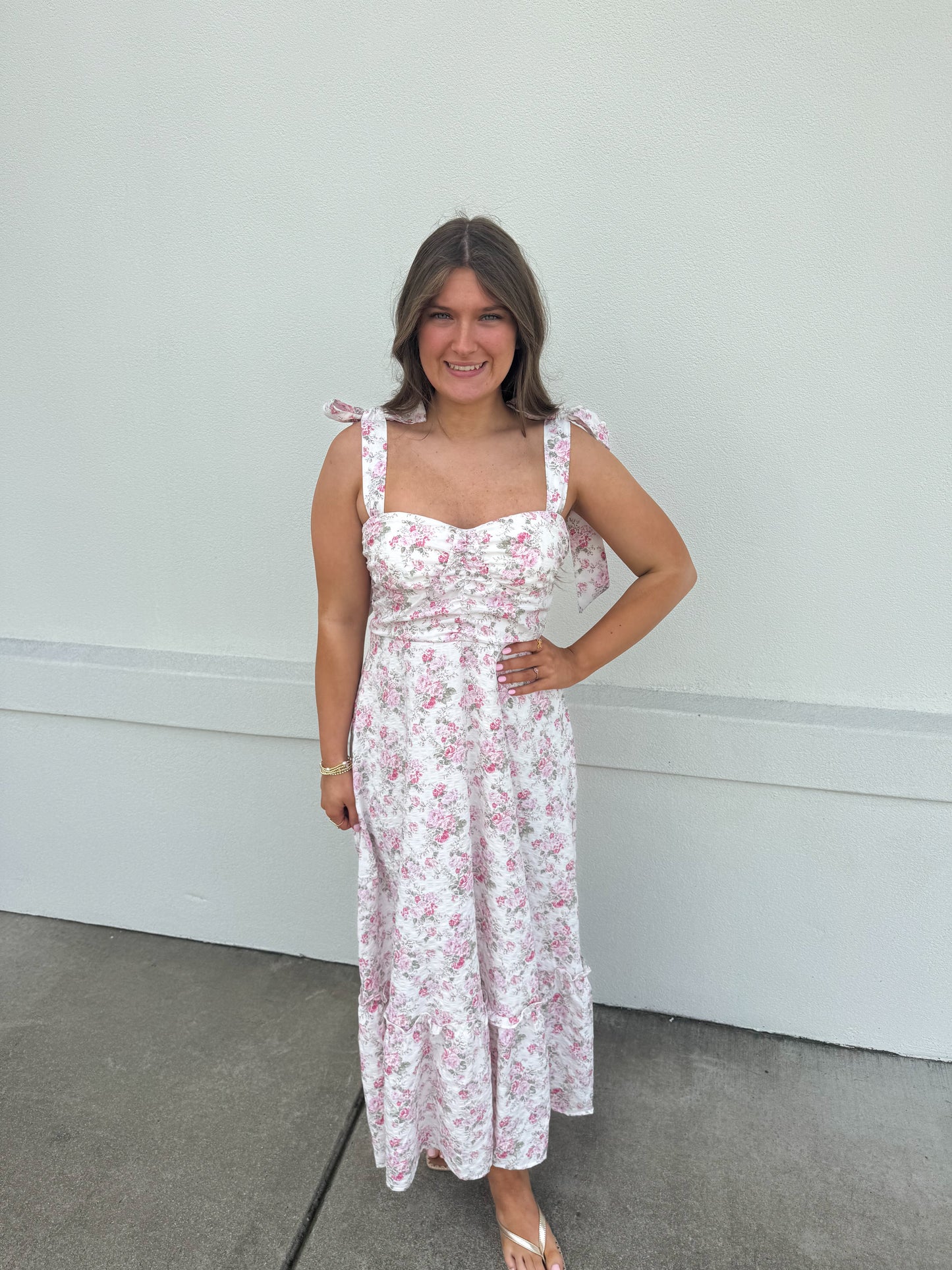 Tiffany Floral Ruched Detail Maxi Dress