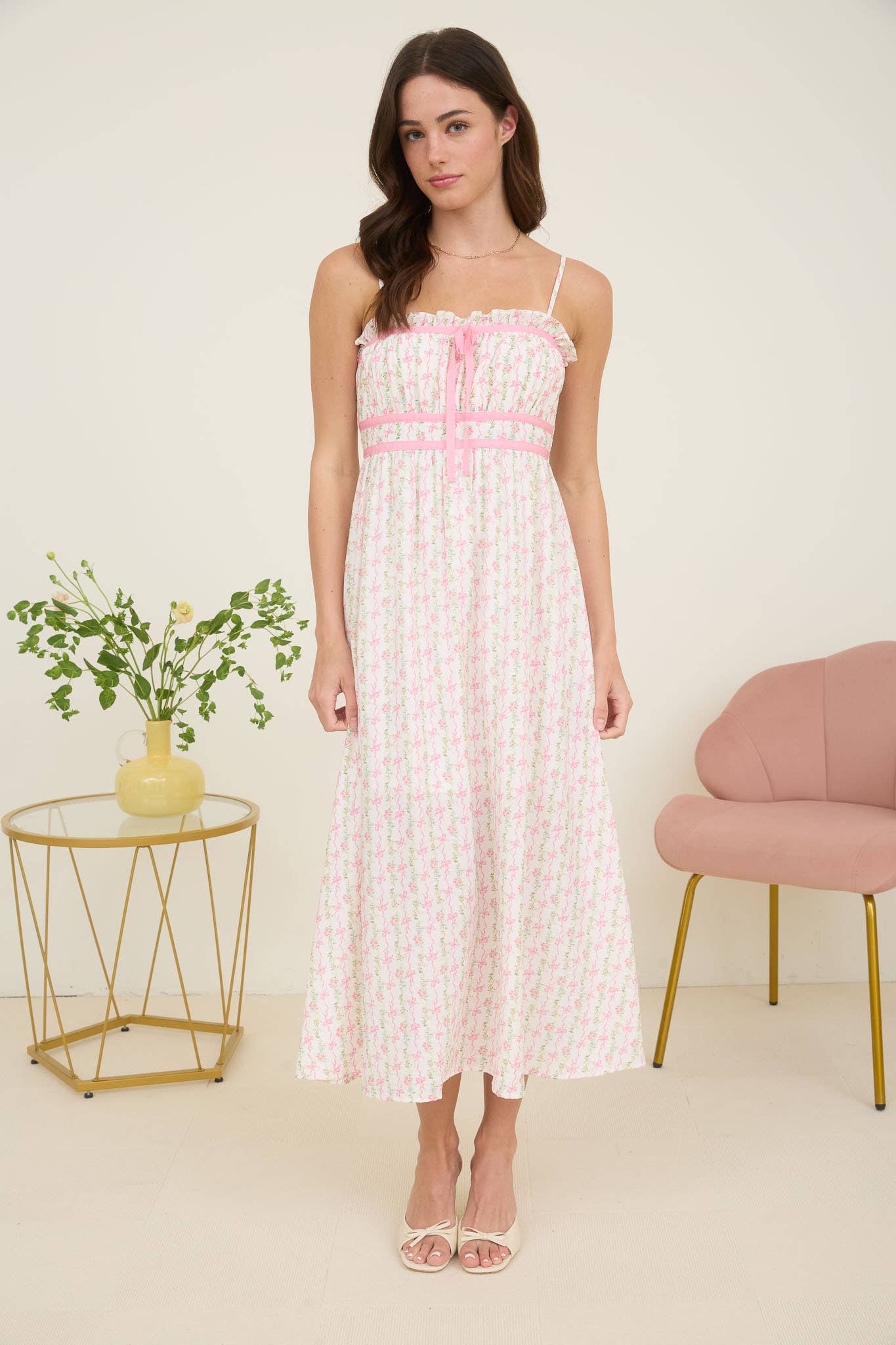 Bow Pattern Pink Detail Dress