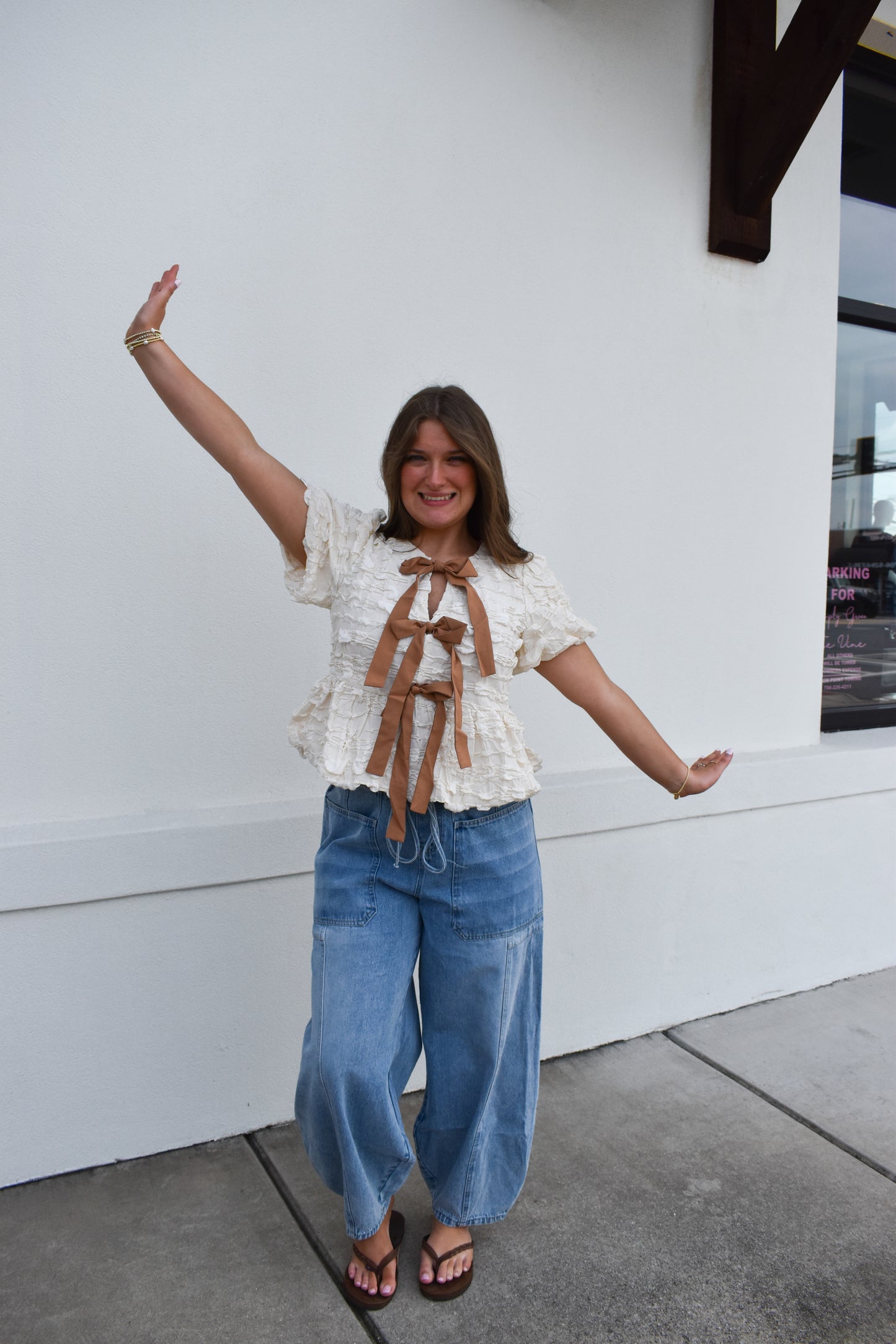 Bubble Babydoll Blouse w/ Bows