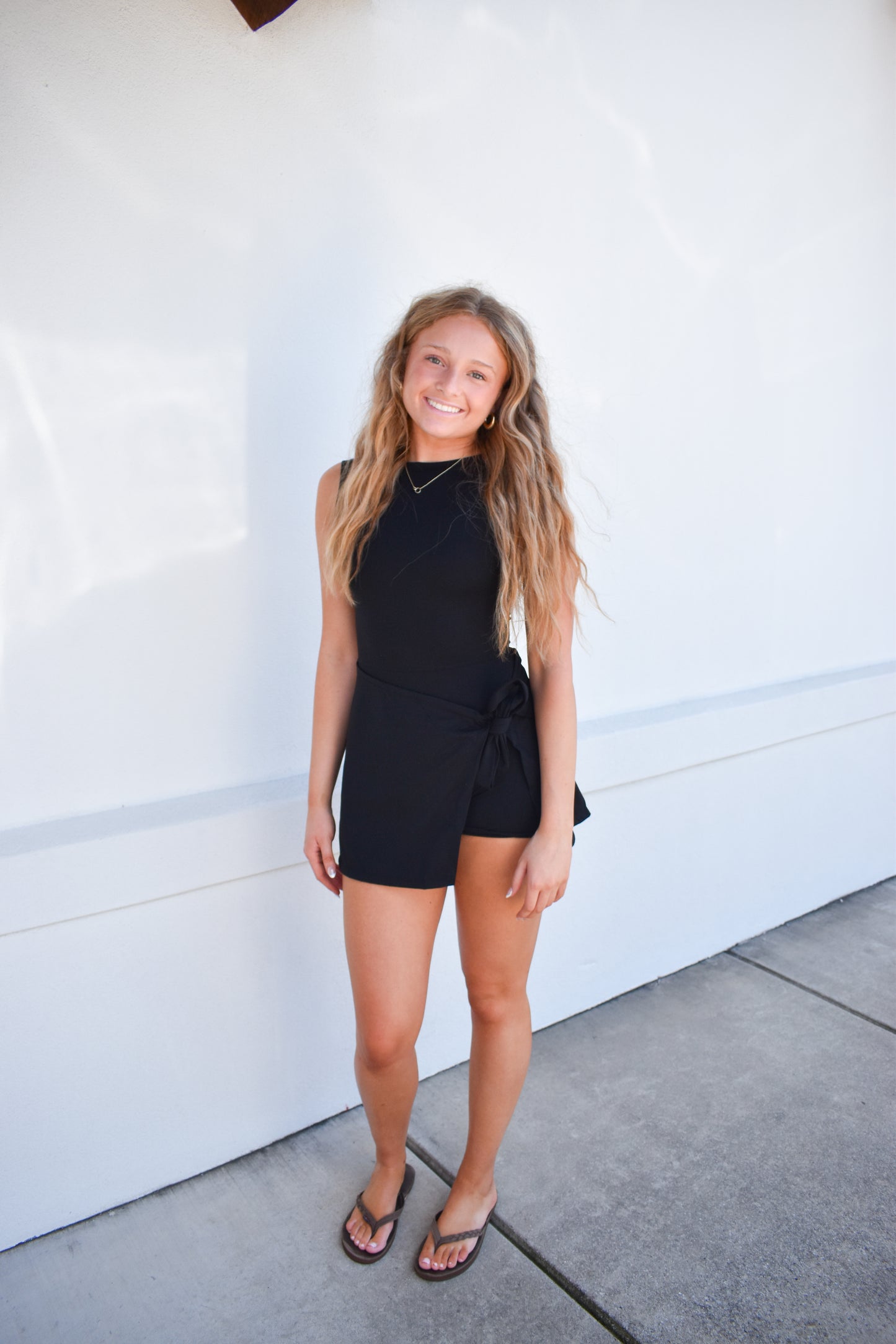 Athletic Wrap Tie Dress: Black
