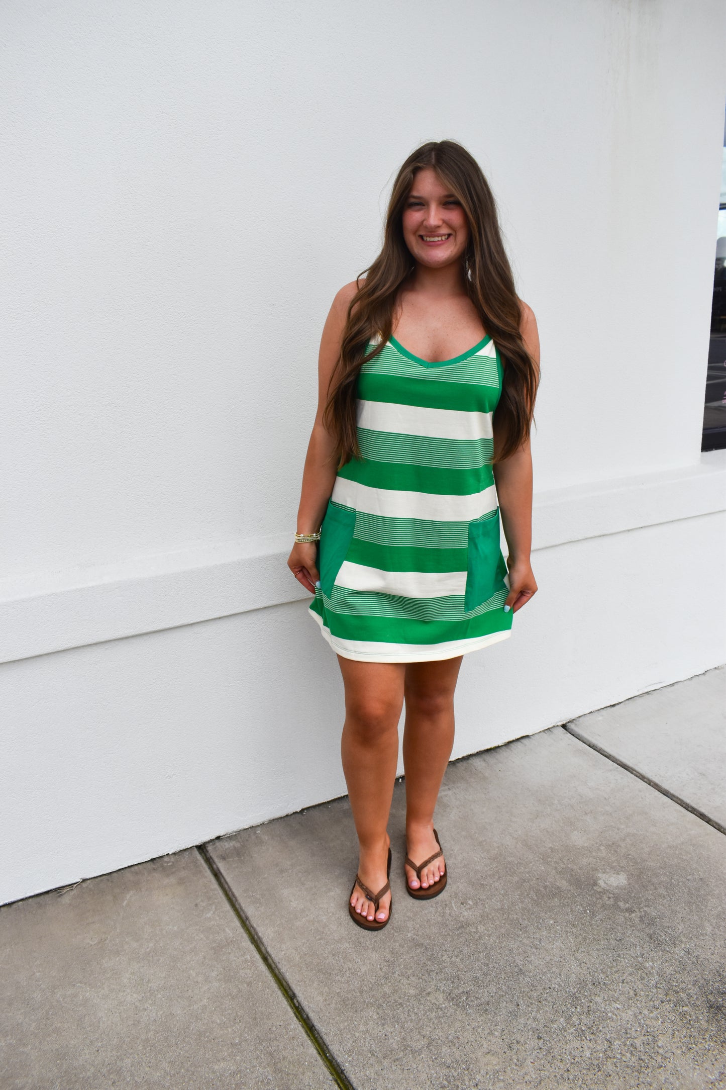 *Restock* Stripe Mini Dress W/ Built In Romper Lining: Green