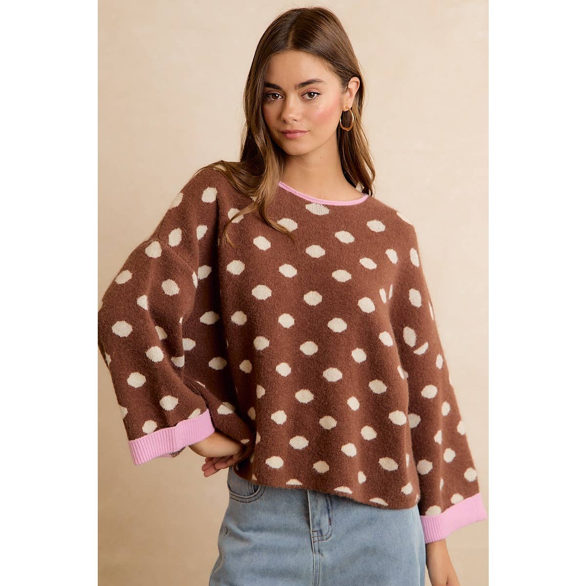 Pink & Cocoa Polka Dot Sweater