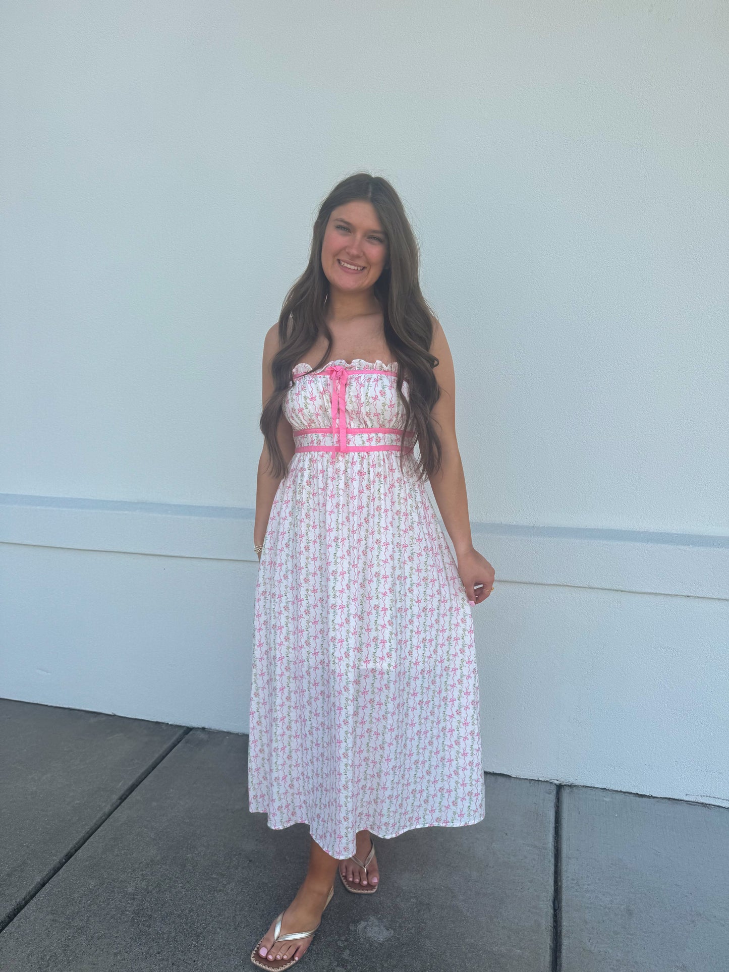Bow Pattern Pink Detail Dress