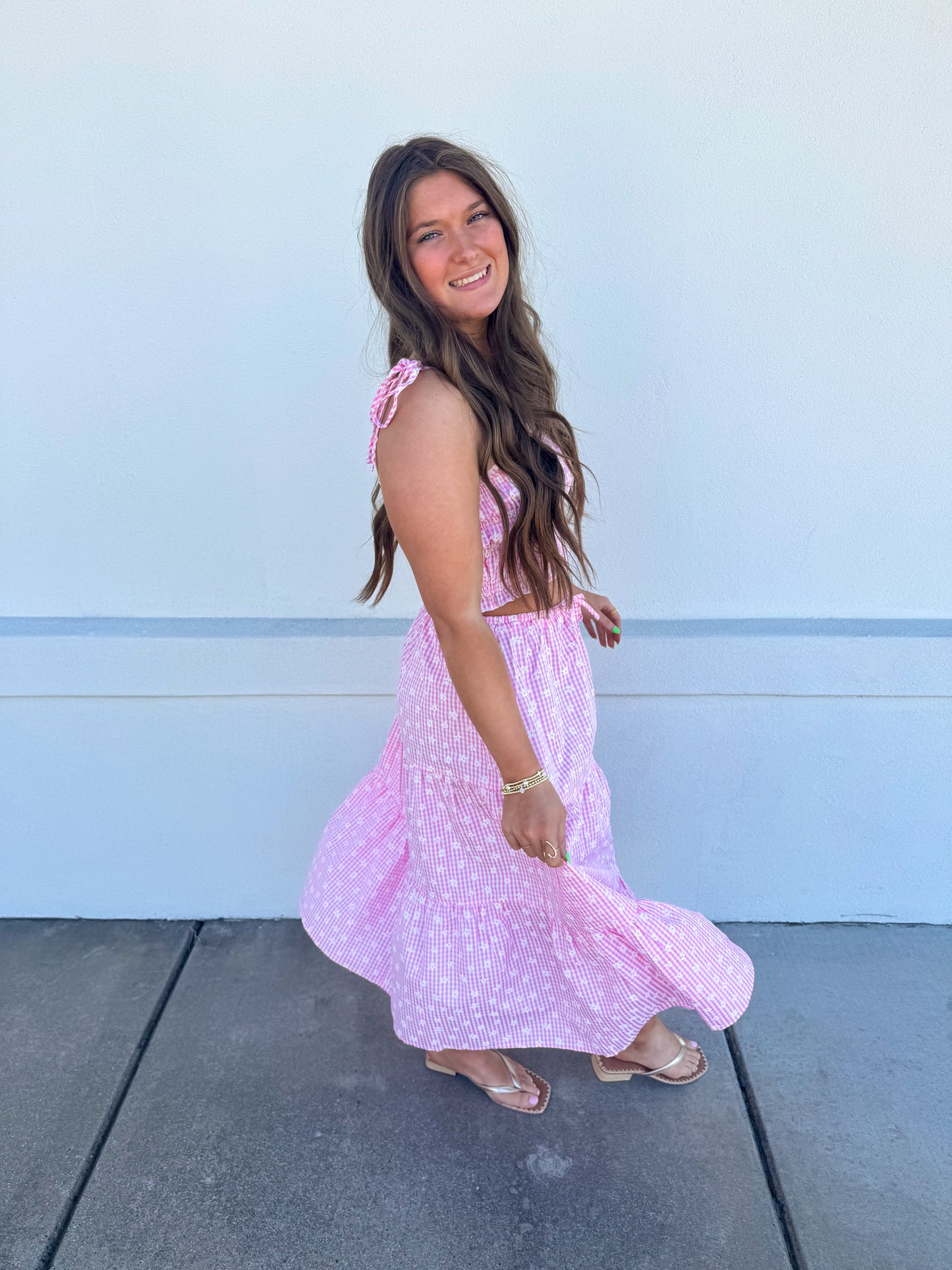 Flower Embroidered Gingham Set