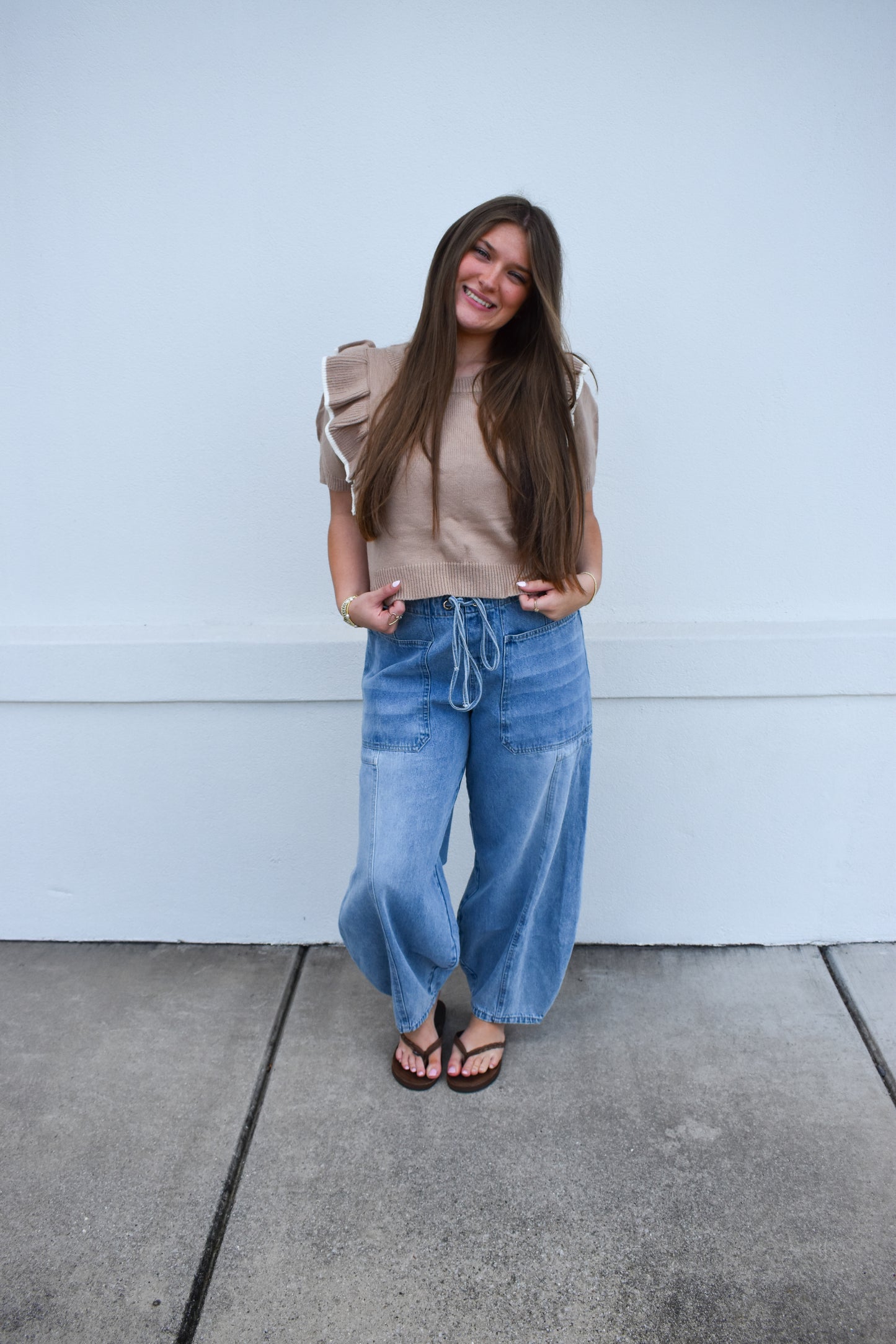Cropped Sweater W/ Ruffles