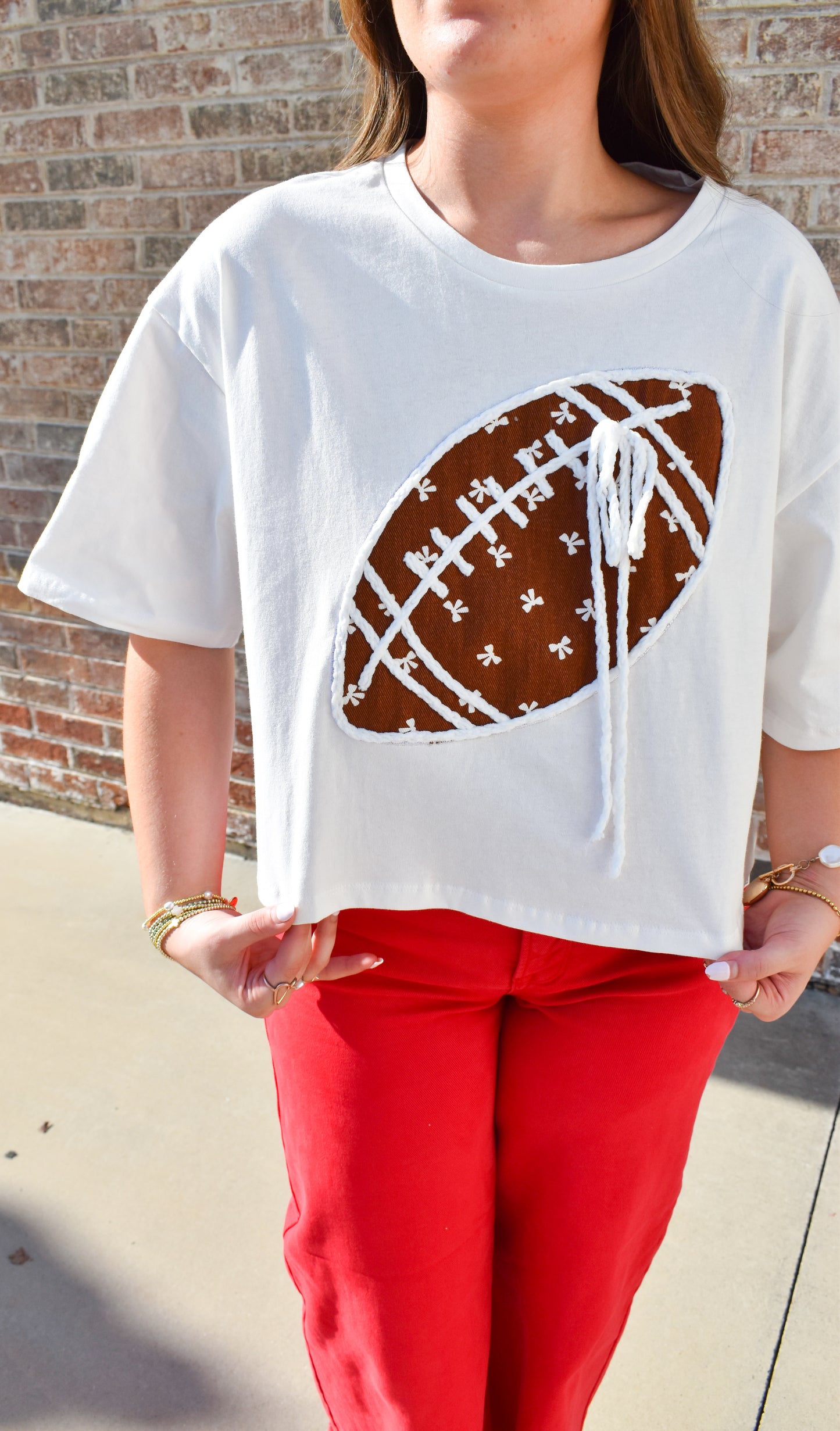Bow Print Football Top W/ Cord Detail