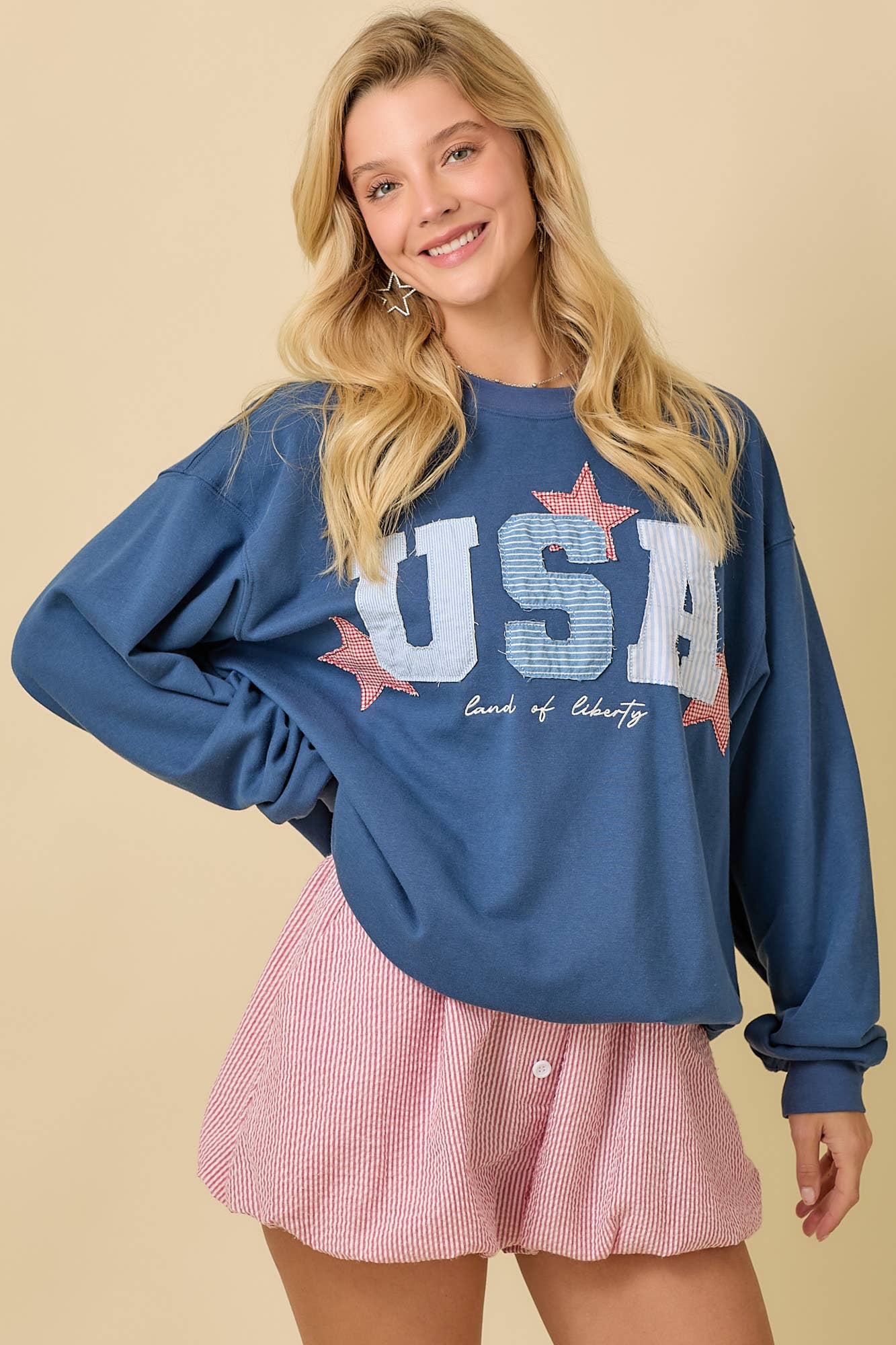 USA Patchwork Crewneck: Blue