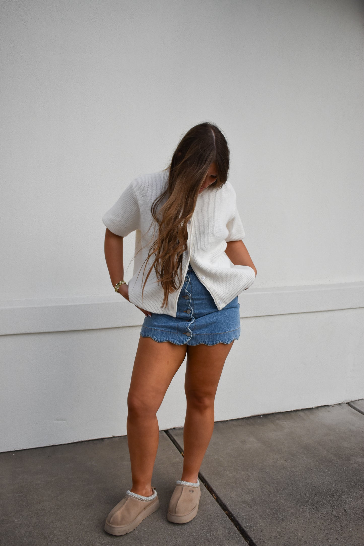 Denim Scalloped Button Skirt