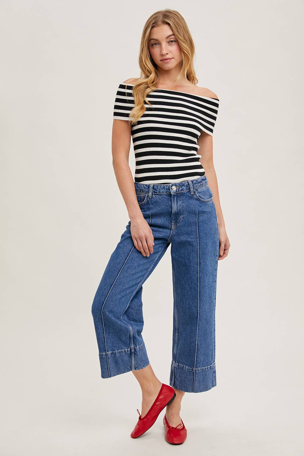 Striped Off The Shoulder Knit Top