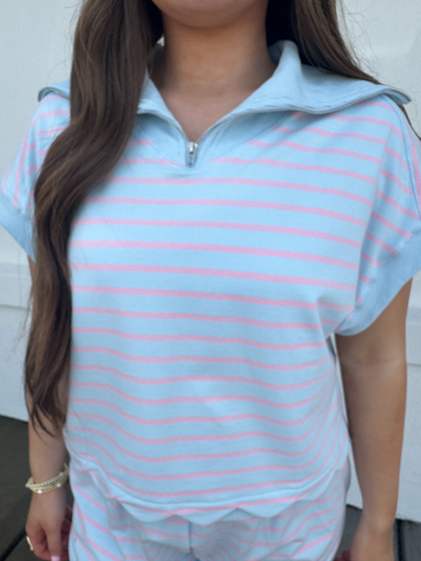 Stripe French Terry Scallop Top