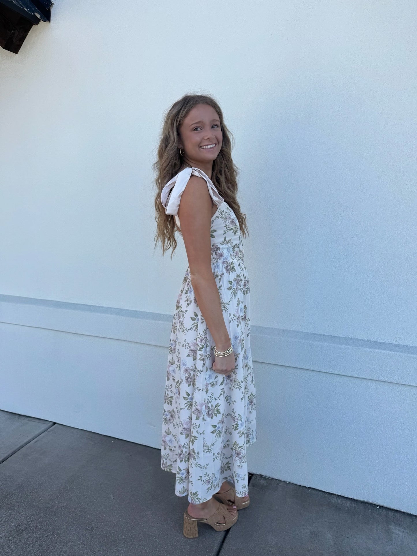 Floral Corset Tie Strap Midi Dress
