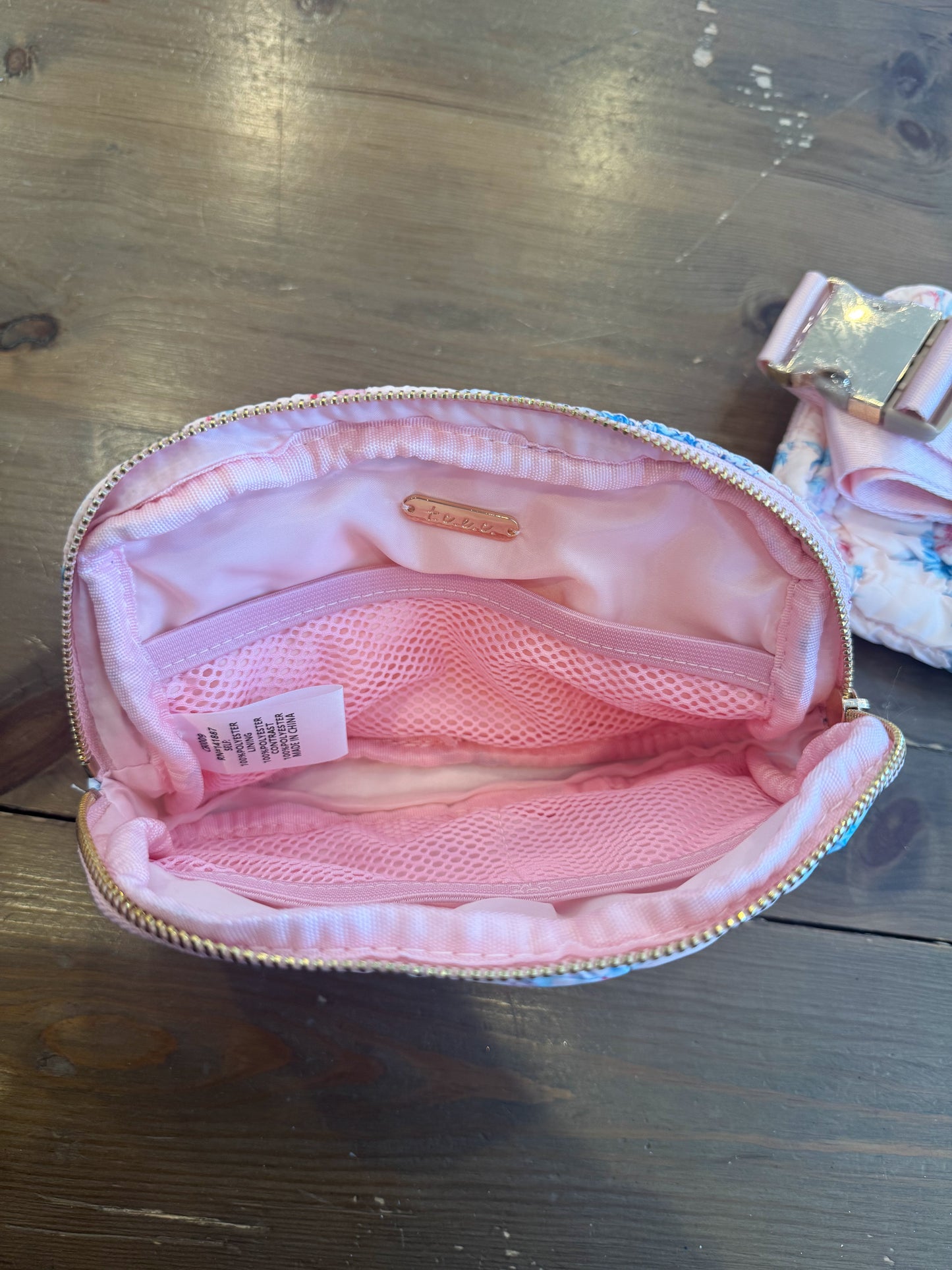 Pink and Gold Floral Quilted Belt Bag