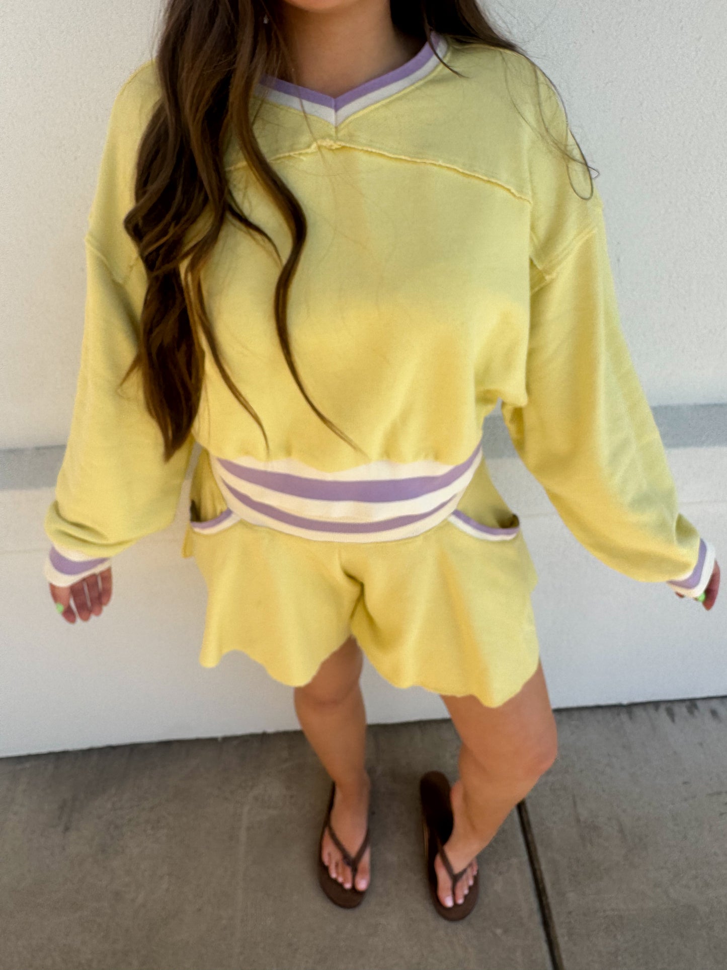 Stripe Elastic Banded Crop Sweatshirt