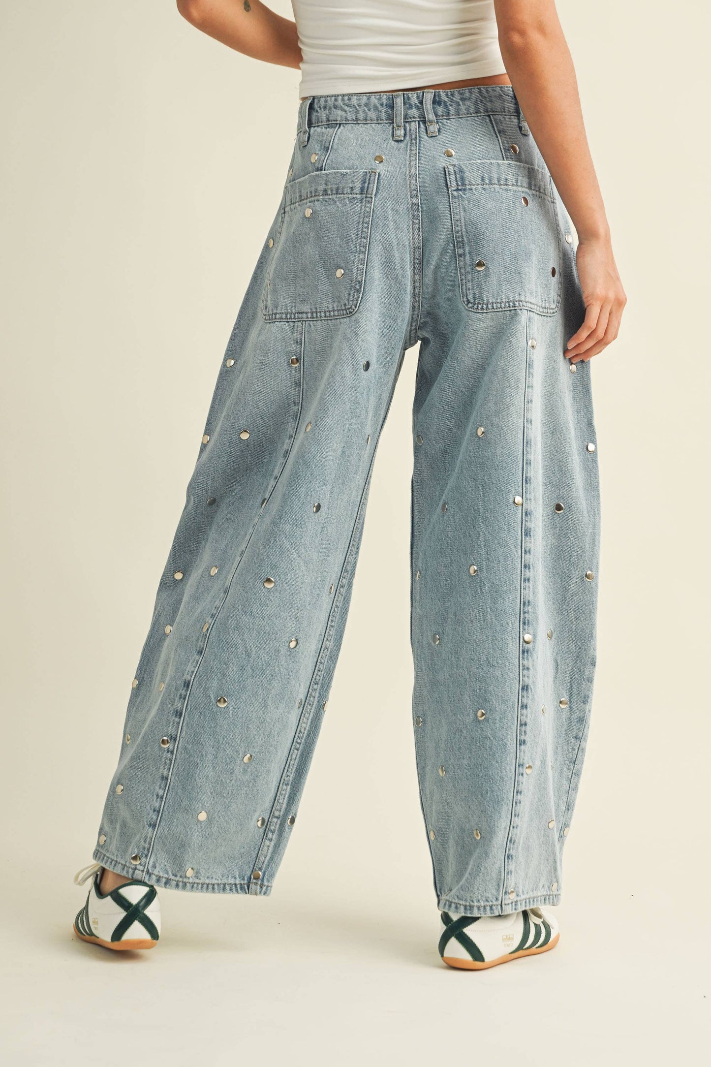 Studded Denim Barrel Jeans