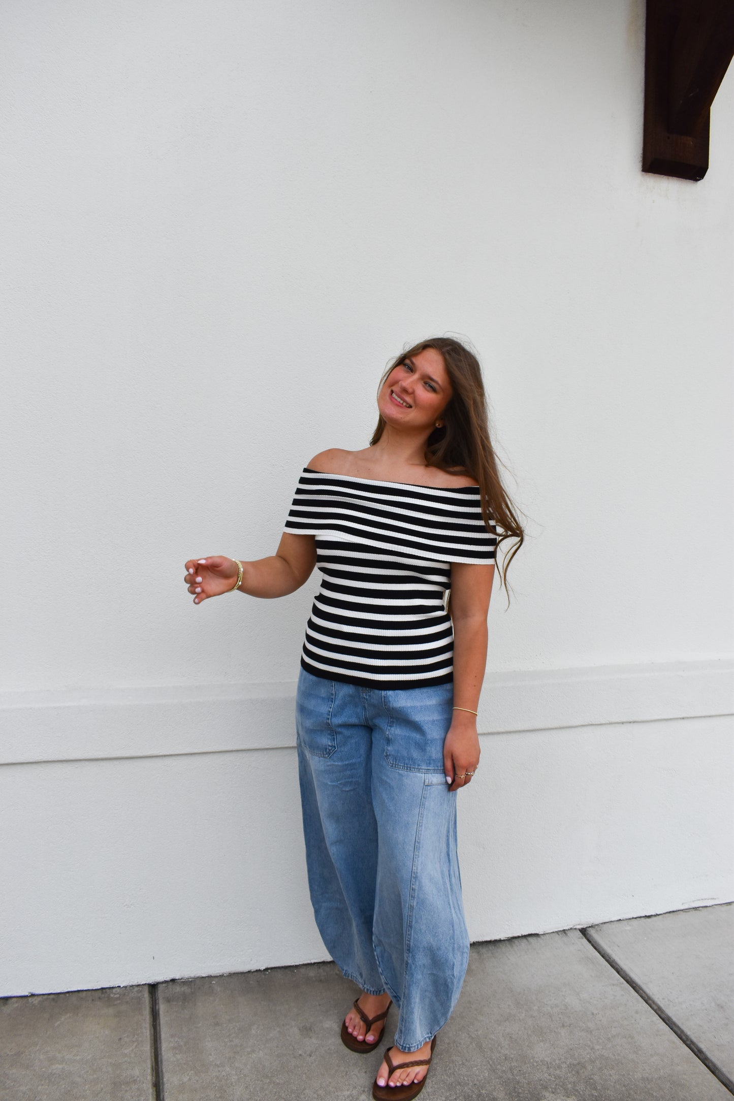 Striped Off The Shoulder Knit Top