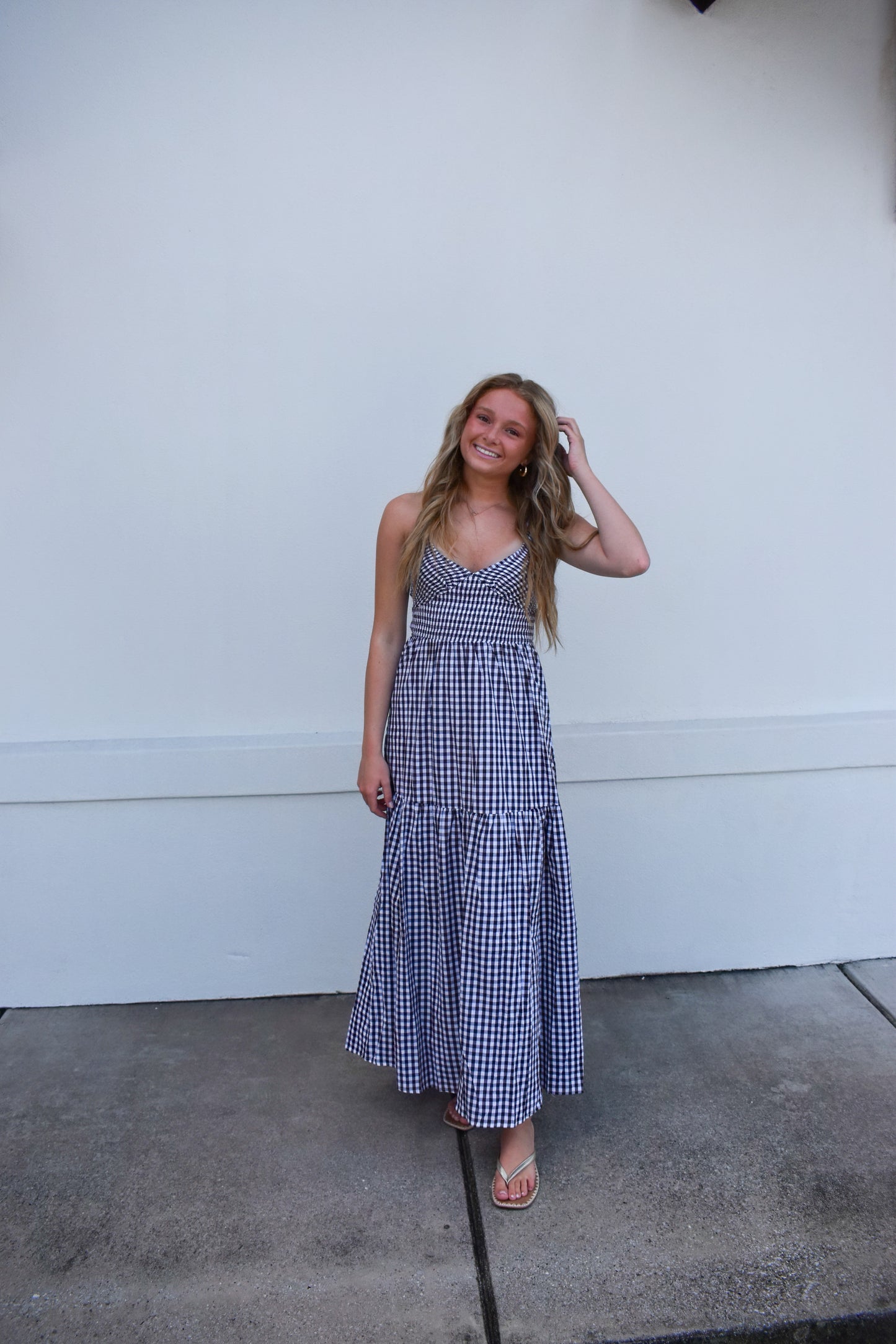 Checkered Print Cross Back Maxi Dress