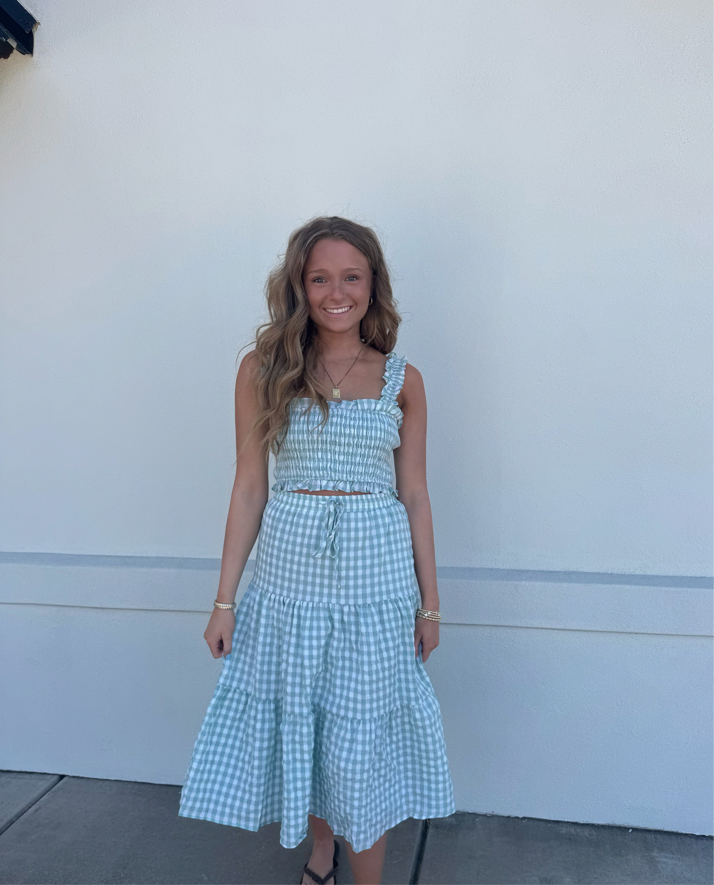 Gingham Crop Top and Tiered Mini Skirt Set