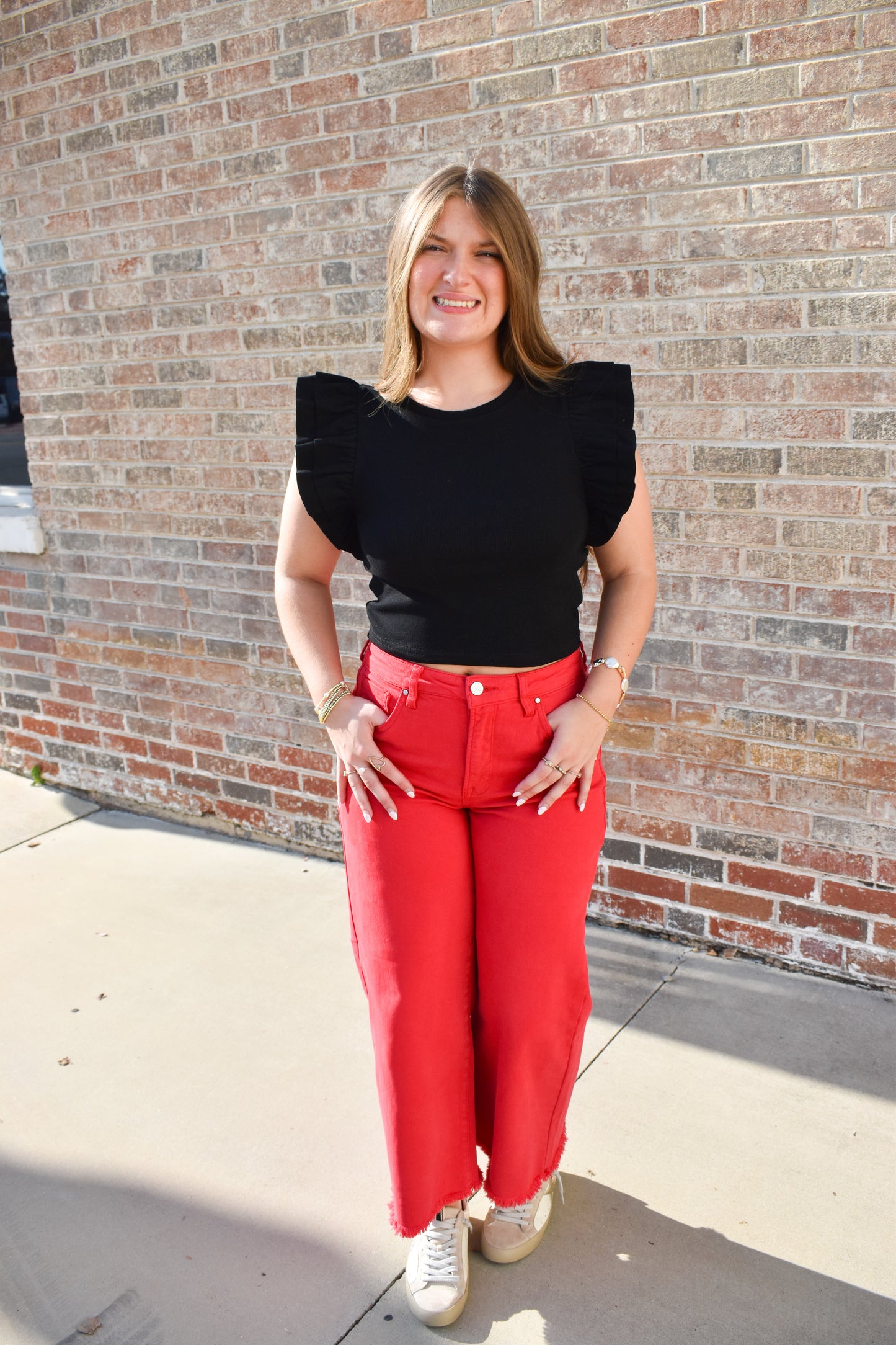 Ribbed Crop Top W/ Ruffle Detail
