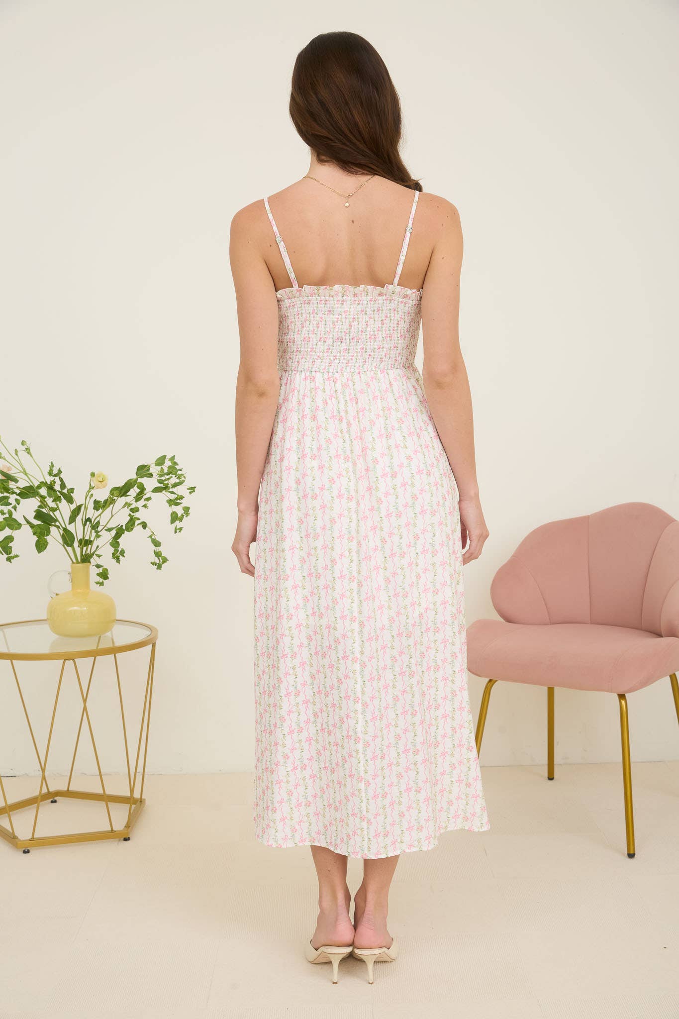 Bow Pattern Pink Detail Dress