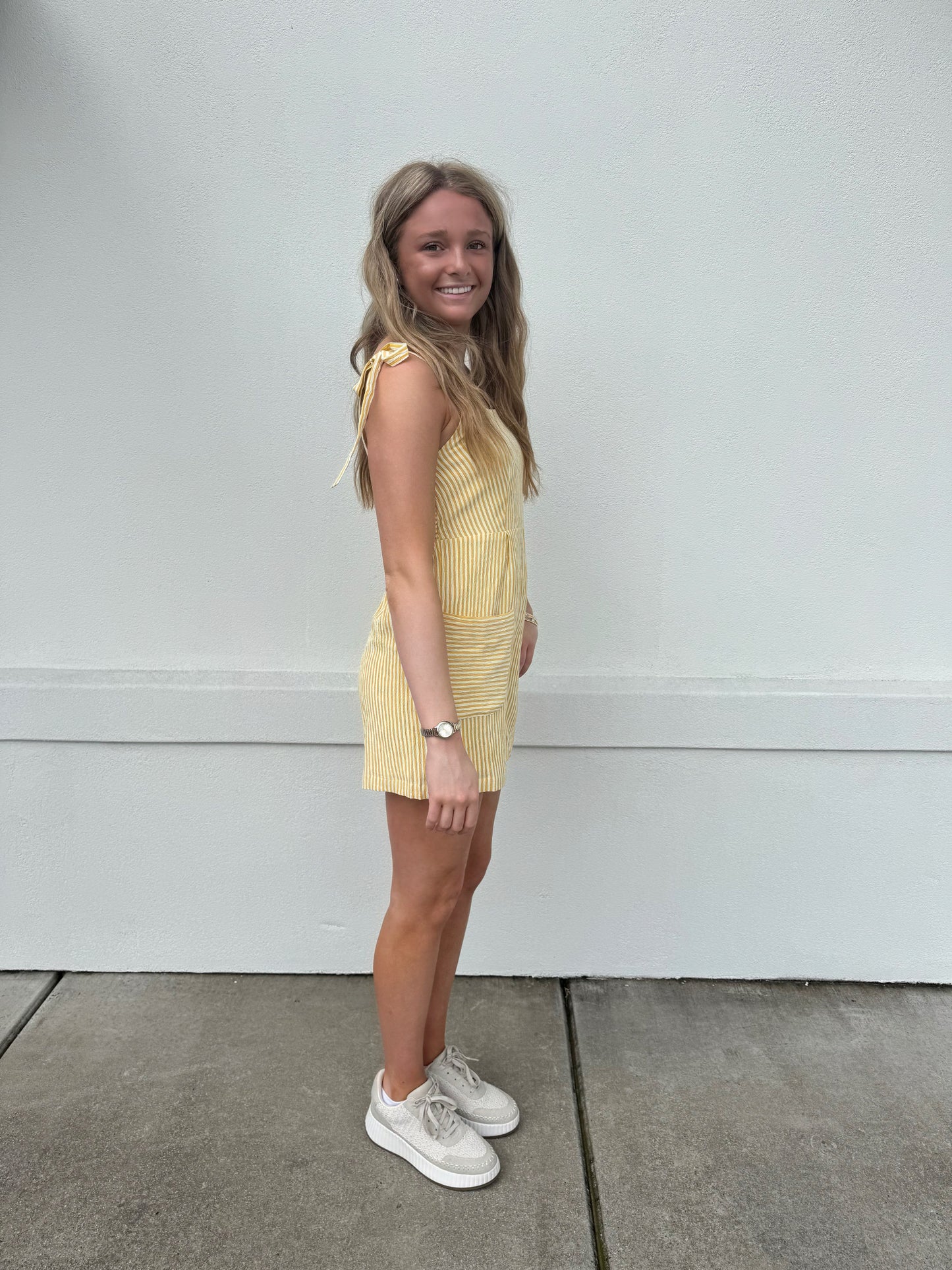 Sunny Stripe Shoulder Tie Romper
