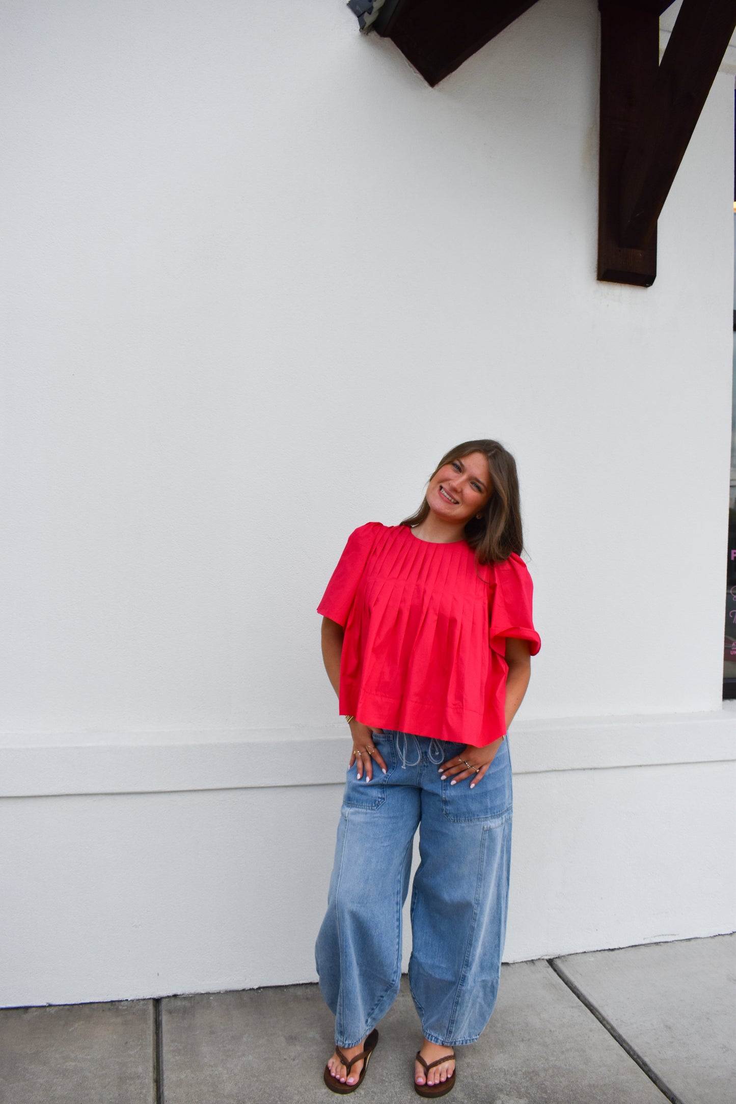 Denim Mid-Waist Drawstring Barrel Jeans