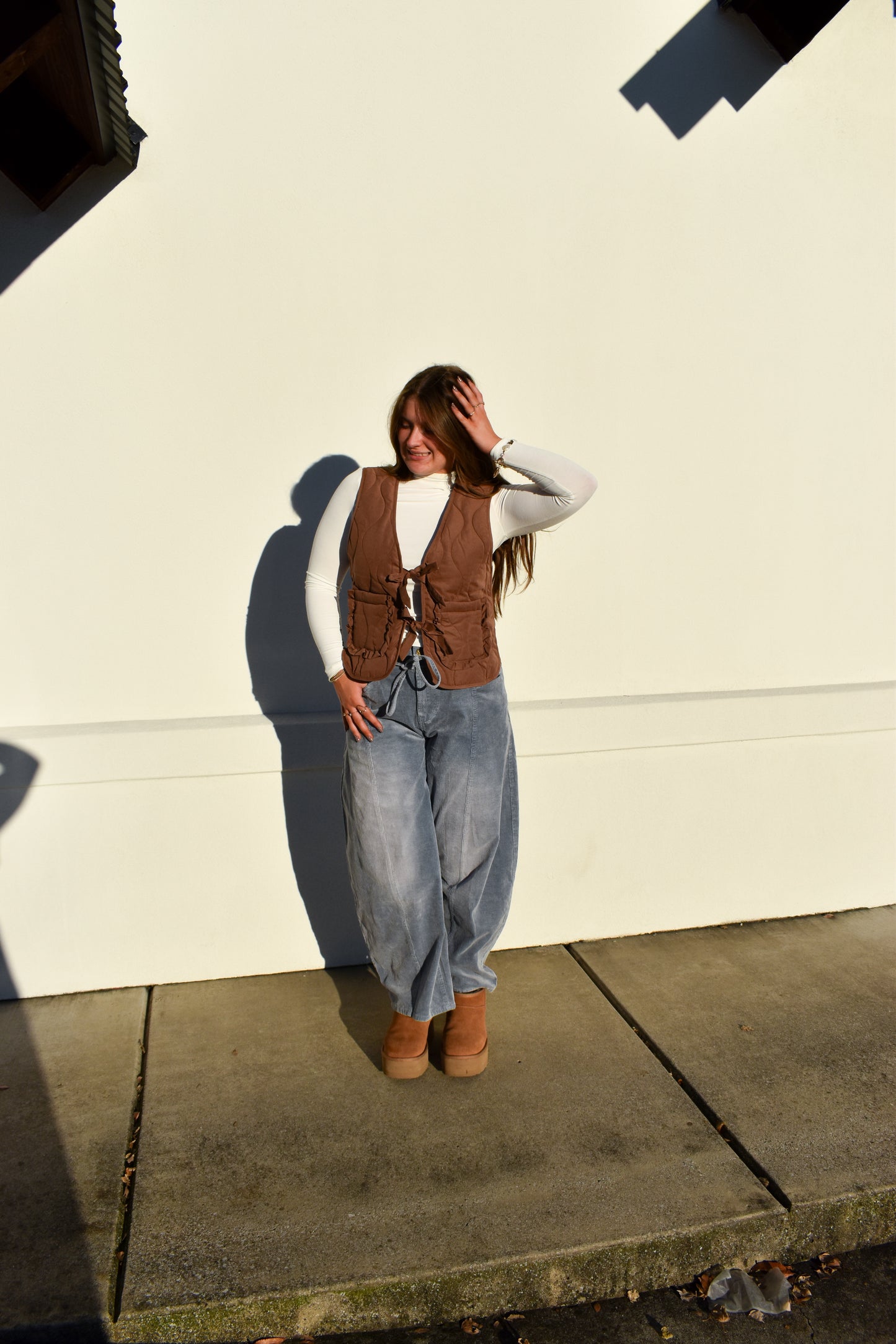 Quilted Bow Vest: Chestnut